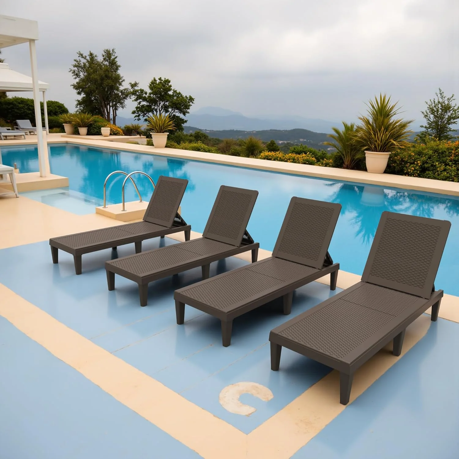 Outdoor Chaise Lounge Chair Set of 2 for Patio Poolside, Waterproof & Adjustable & Easy Assembly Sun Lounger for Outside Deck, Pool, Beach, Black