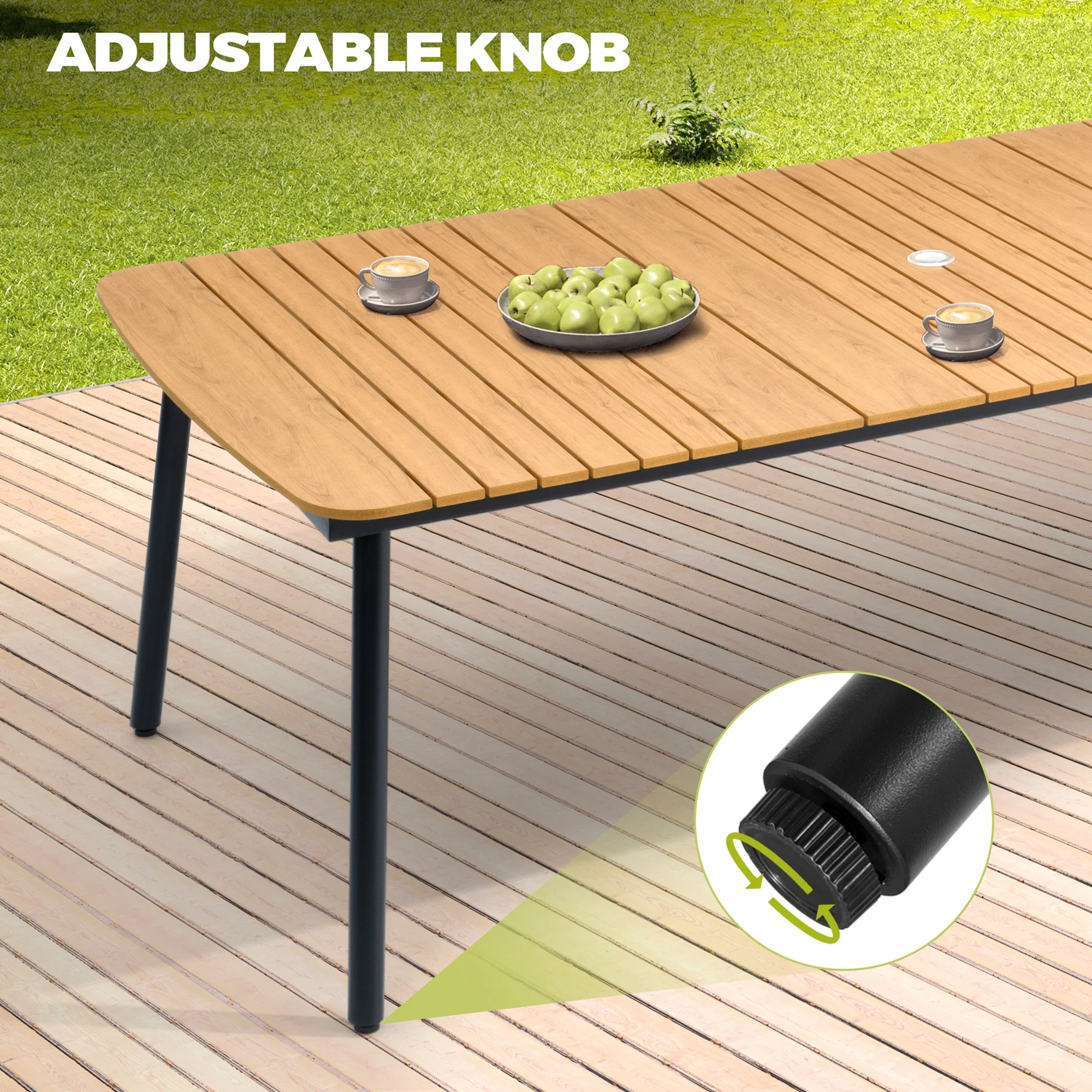 93" Outdoor Dining Table for 8–10 People, Patio Rectangle Table with Wood Like Tabletop and Umbrella Hole, Aluminum Frame for Garden, Lawn, or Backyard, Brown(92 9" x 42 1“ x 29 1“/Brown) Image 5