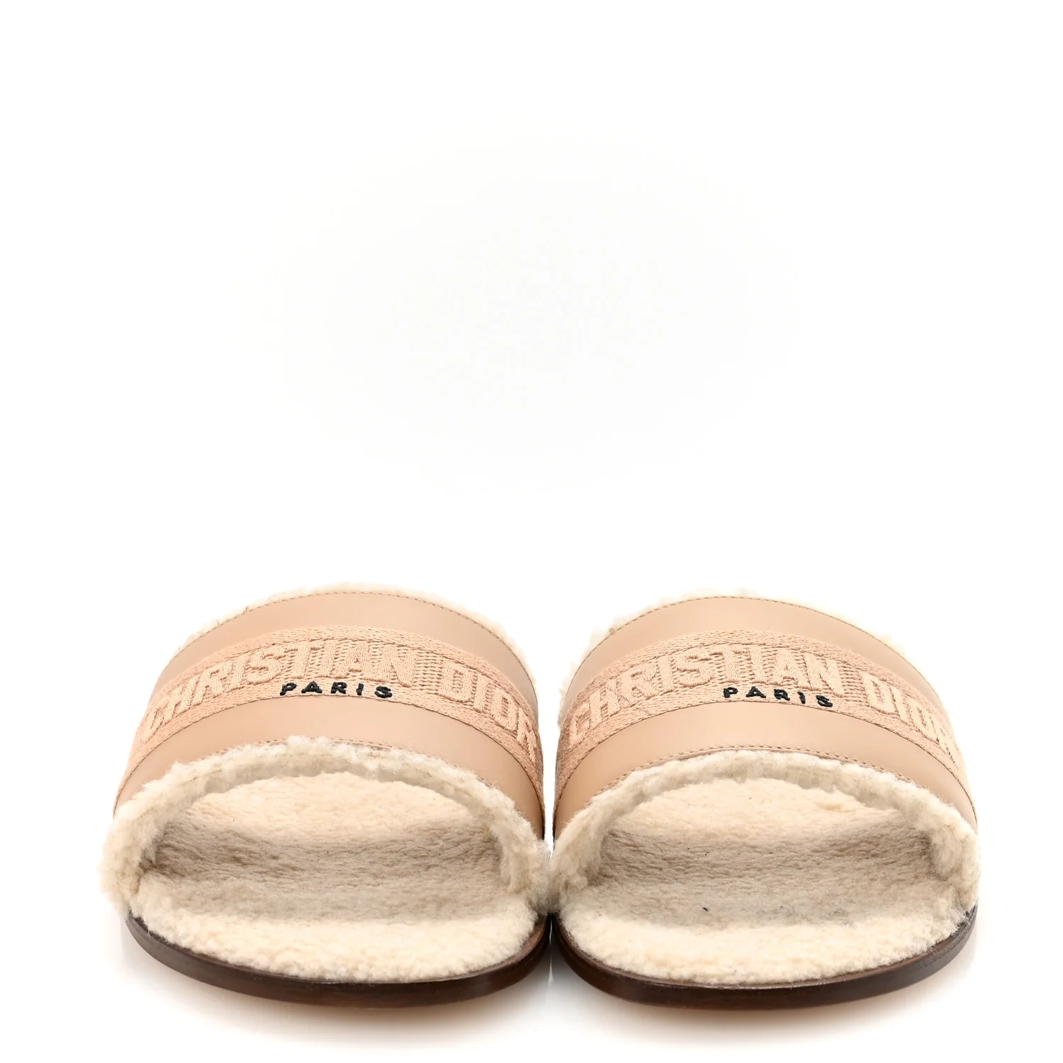 Suede Goatskin Shearling Embroidered Dway Slide Sandals 38 Cookie