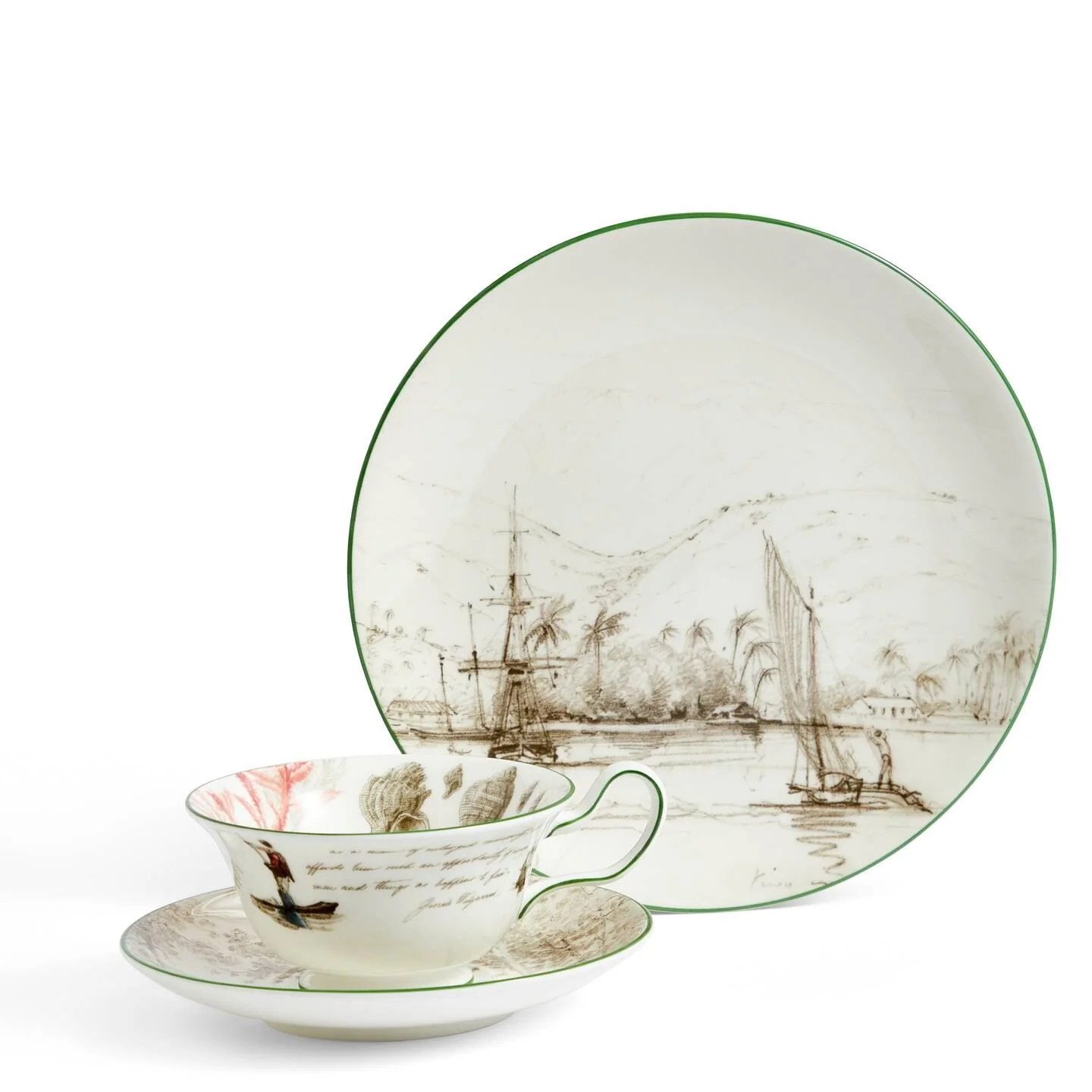 Darwin Voyage of the Beagle Tahiti Teacup Saucer Plate, 3 Pieces