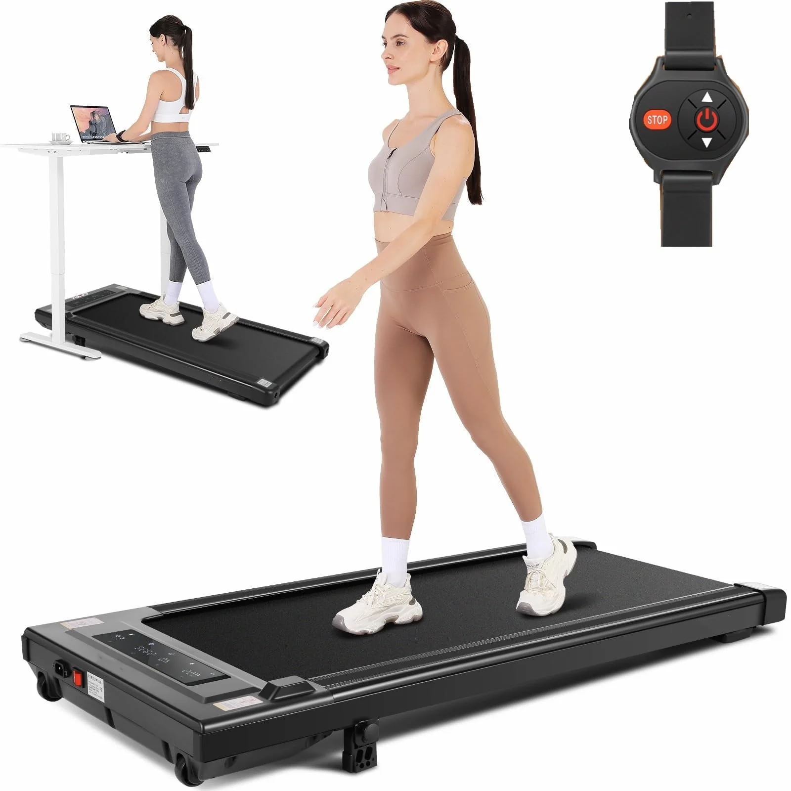 Under Desk Treadmill with Remote Control, LED Touch Screen Treadmill Ultra - Quiet, 300 lb Weight Capacity Walking Pad Treadmill for Home Office, Black