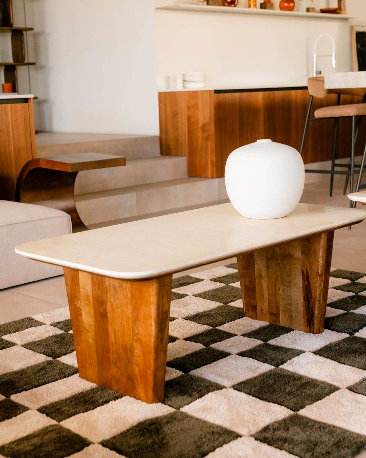 Amatis - Mesa de Centro Rectangular de Mármol Egipcio y Madera de Mango (120x60 cm) Amatis