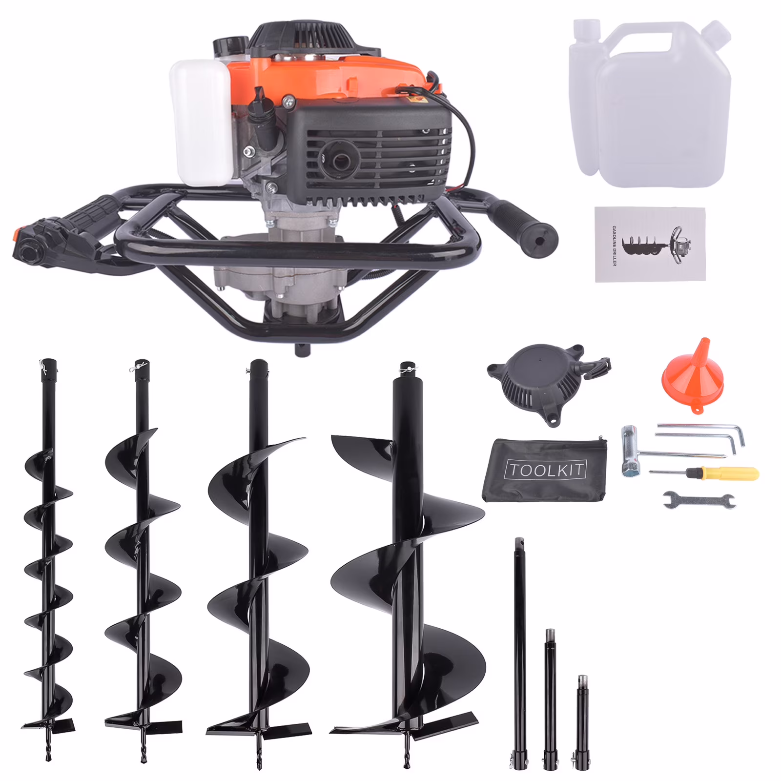 NEWZQ 72CC Gas Power Post Hole Digger, Earth Digger with 4 Sizes Drills and 3 Extention Rods NEWZQ 72CC Gas Power Post Hole Digger, Earth Digger with 4 Sizes Drills and 3 Extention Rods