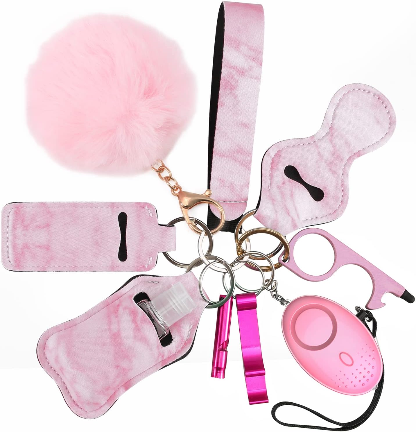 AMIR Safety Keychain Set for Women and Kids, 10 Pcs Safety Keychain Accessories with Sound Personal Alarm, Whistle and Pom