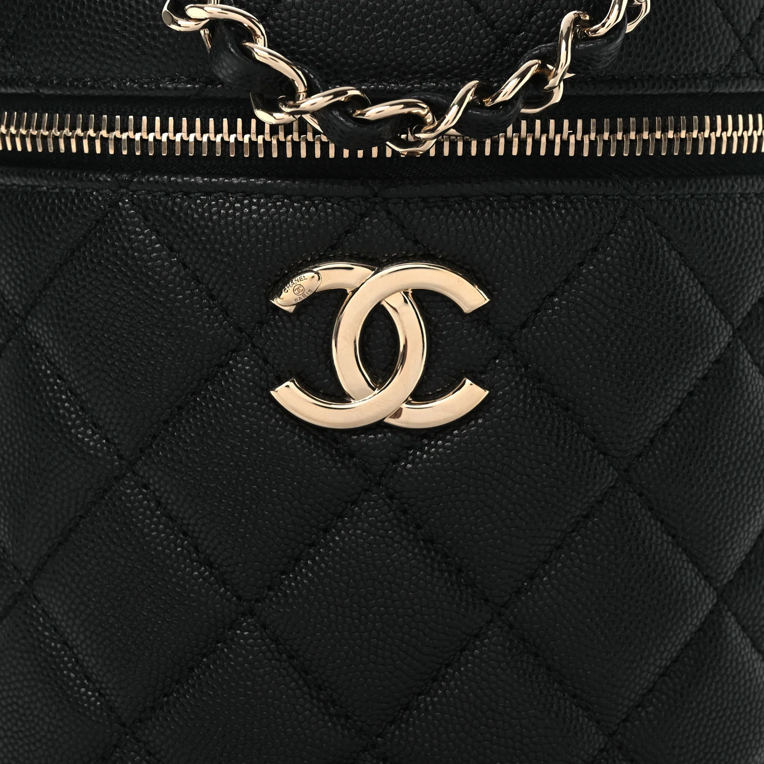 Caviar Quilted Top Handle Vanity Case Black