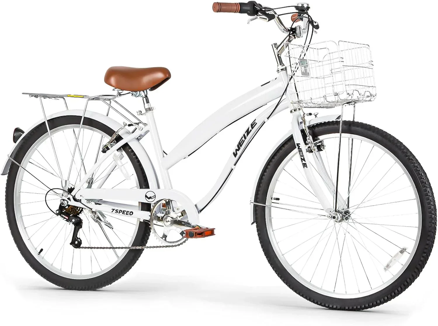 Vélo de plage WEIZE 26 pouces, vélo de ville pour adultes (hommes et femmes), 7 vitesses, cadre en carbone haute résistance