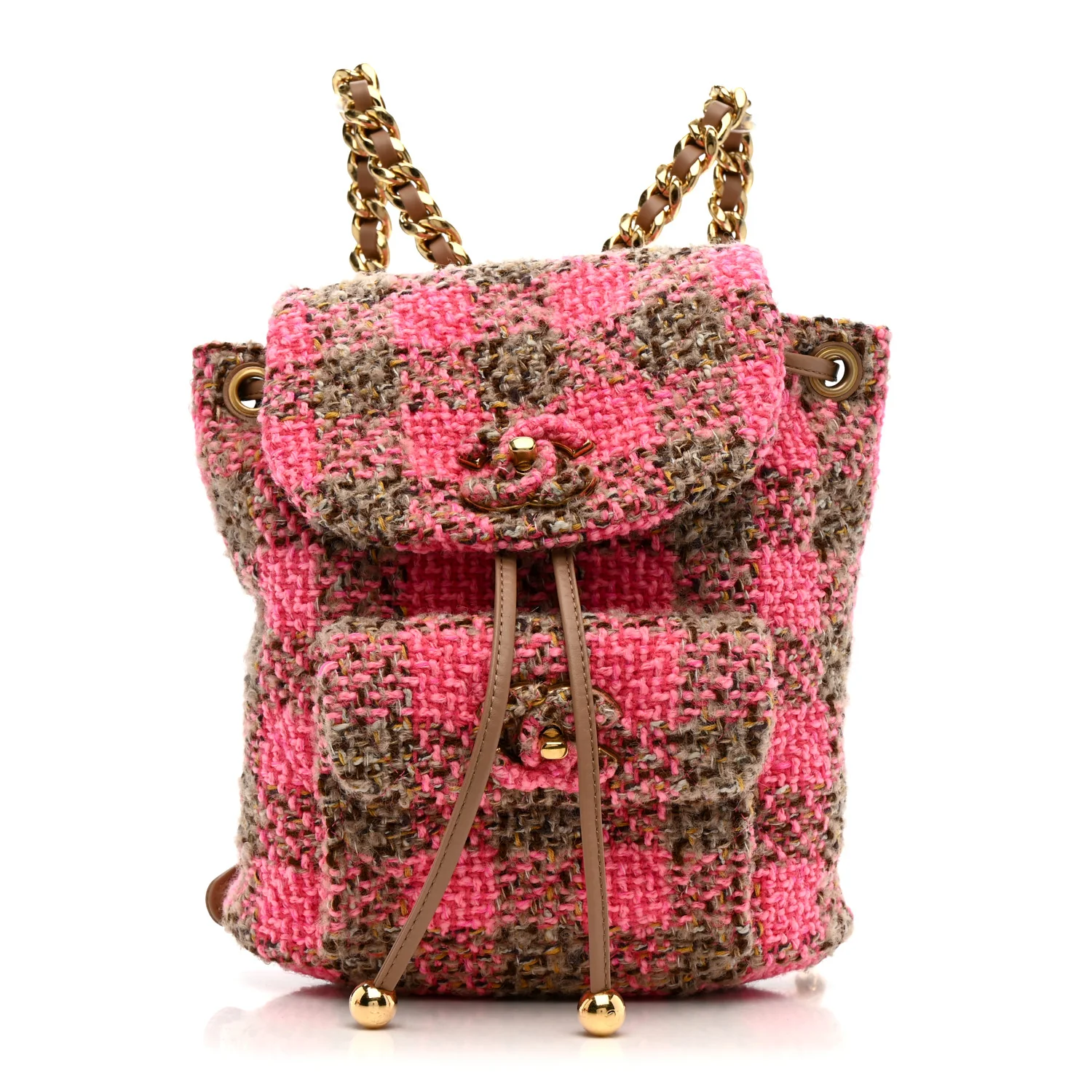 Wool Tweed Elegant Backpack Pink Brown