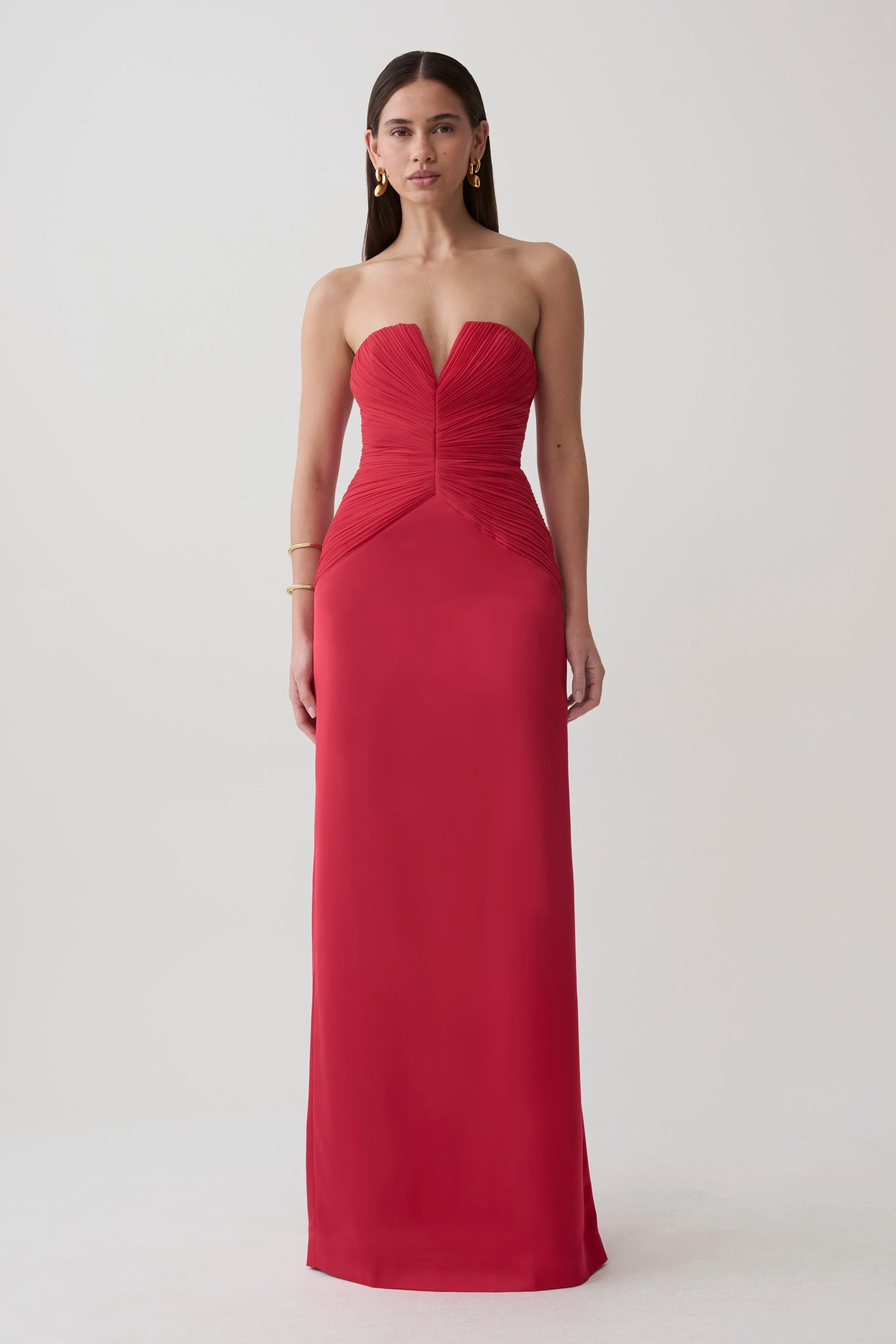 Aiyana Pleated Strapless Maxi Dress - Pomegranate