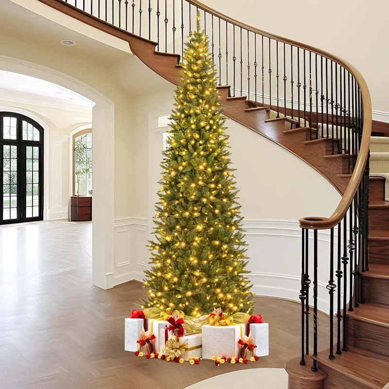 12 FT Pre-Lit Artificial Christmas Tree, Tall Hinged Xmas Tree with Quick Power Connector, 2125 Lush Branch Tips, 800 Warm White LED Lights