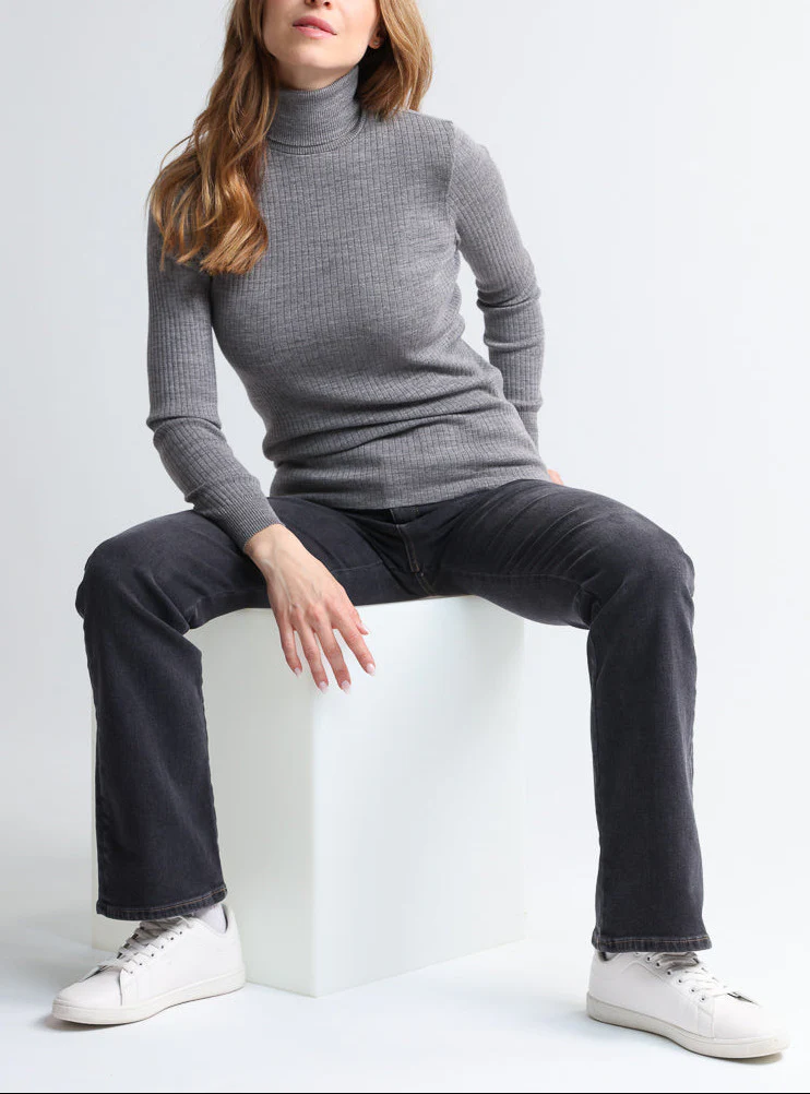 Pull chaussette femme col roule en laine mérinos Gris Léger