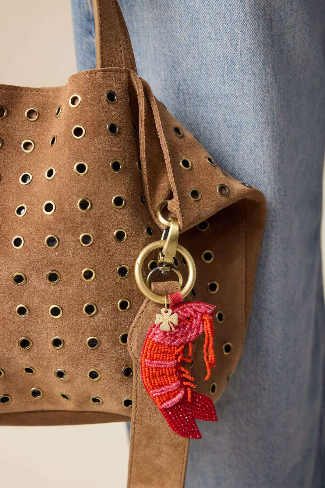 Roze bag charm met garnaal