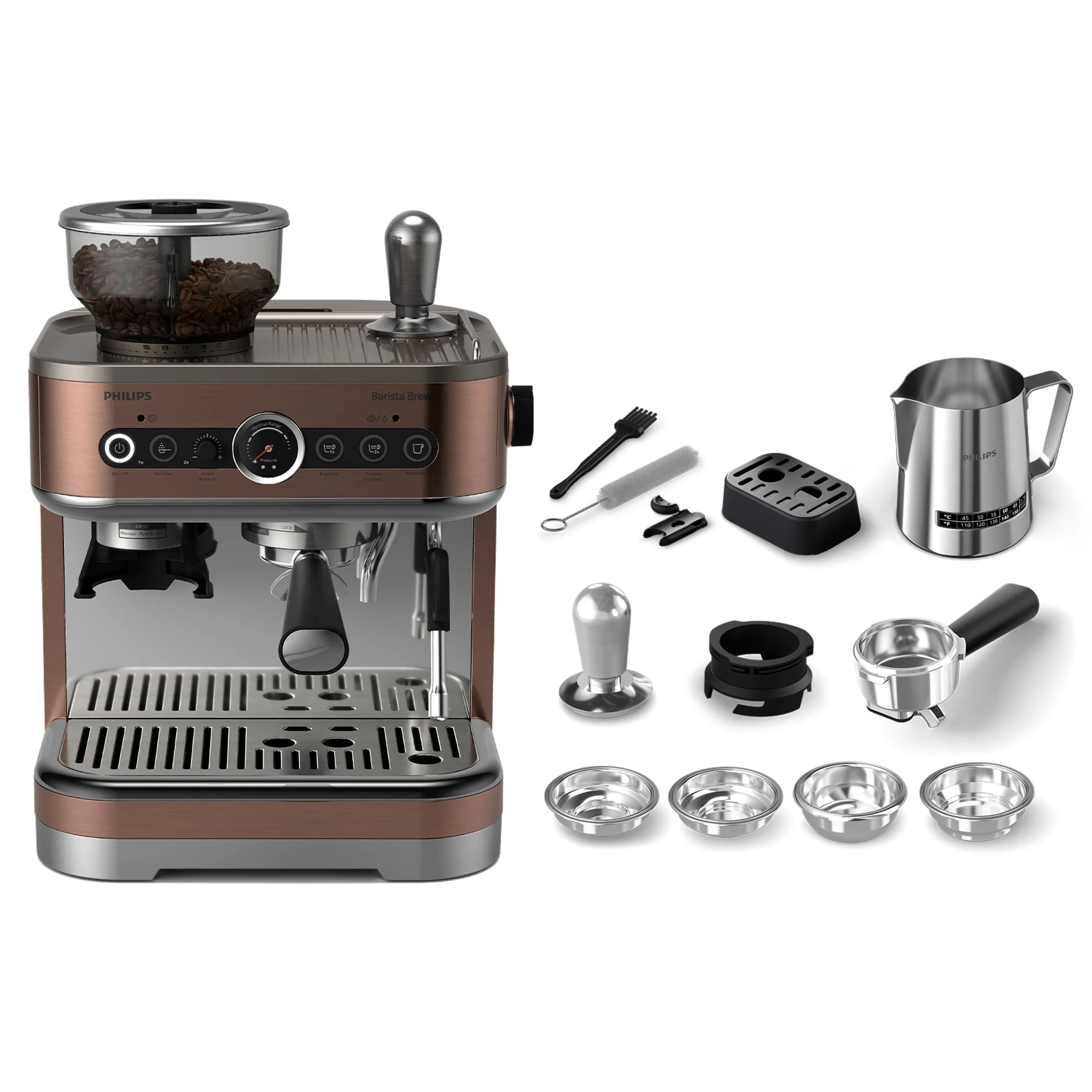 Barista Brew Semi-Automatic Espresso Machine with Milk Frother, Silver Metal - Image 4