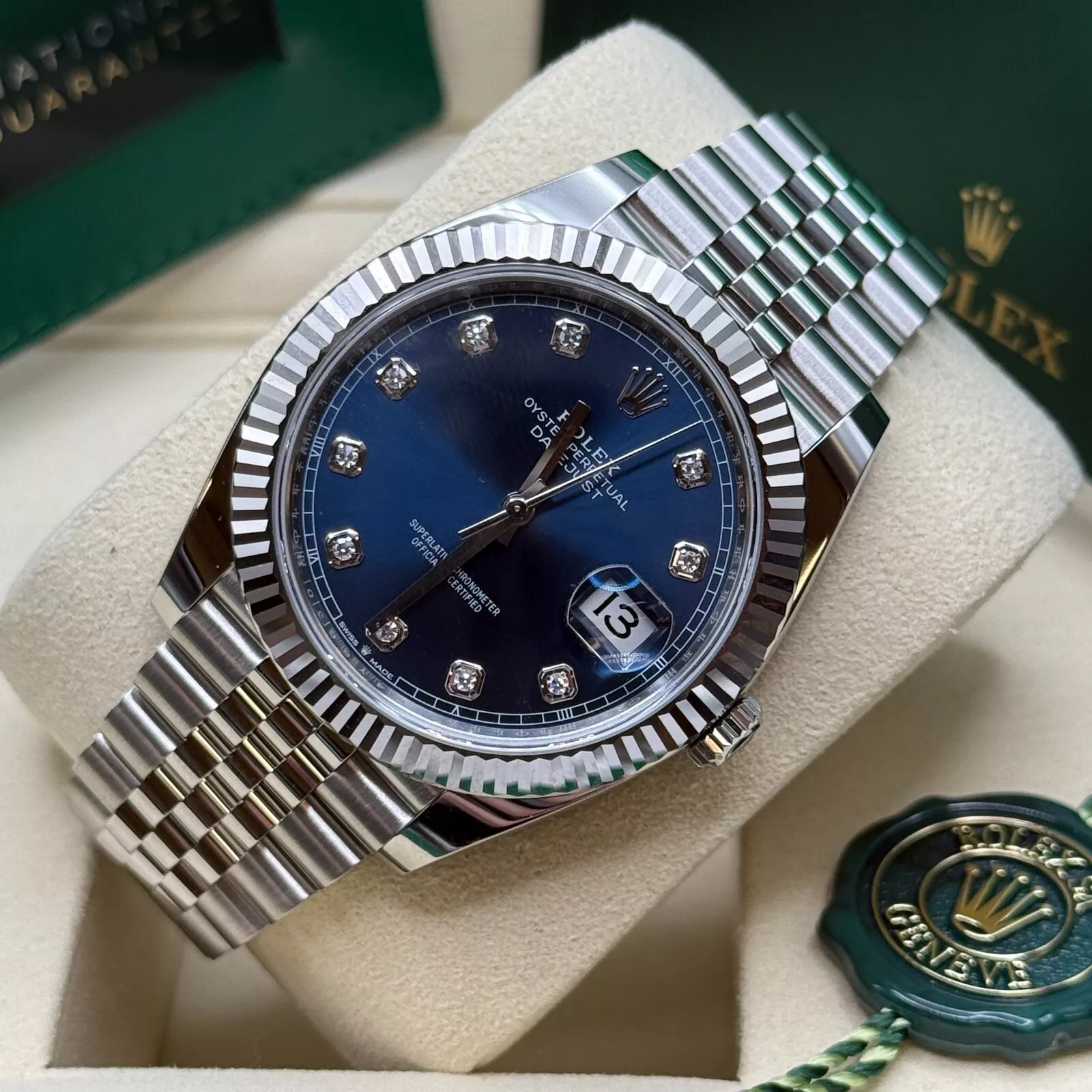 [Super Clone]RLX  Datejust 41mm Swiss Replica Watch | Blue Dial with Diamonds Ref 126334