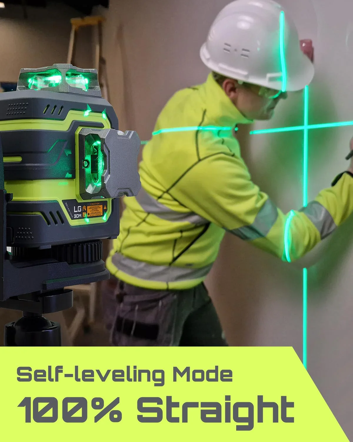 Laser Level 3x360�� LASGOO with Remote Control, 2 Rechargeable Batteries, 100FT Range, 360�� Magnetic Rotating Stand, IP54, 3Ds