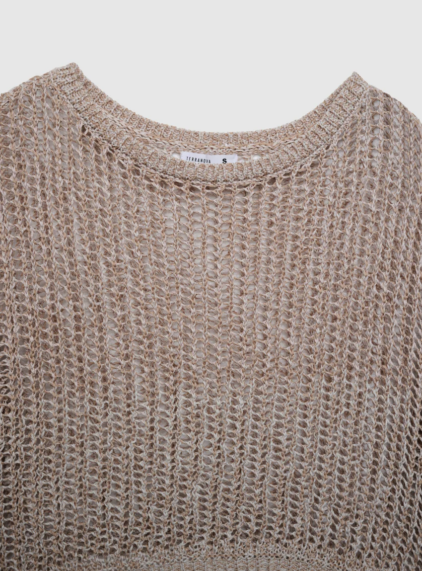 Terranova Maglia crop traforata con scollo a barca