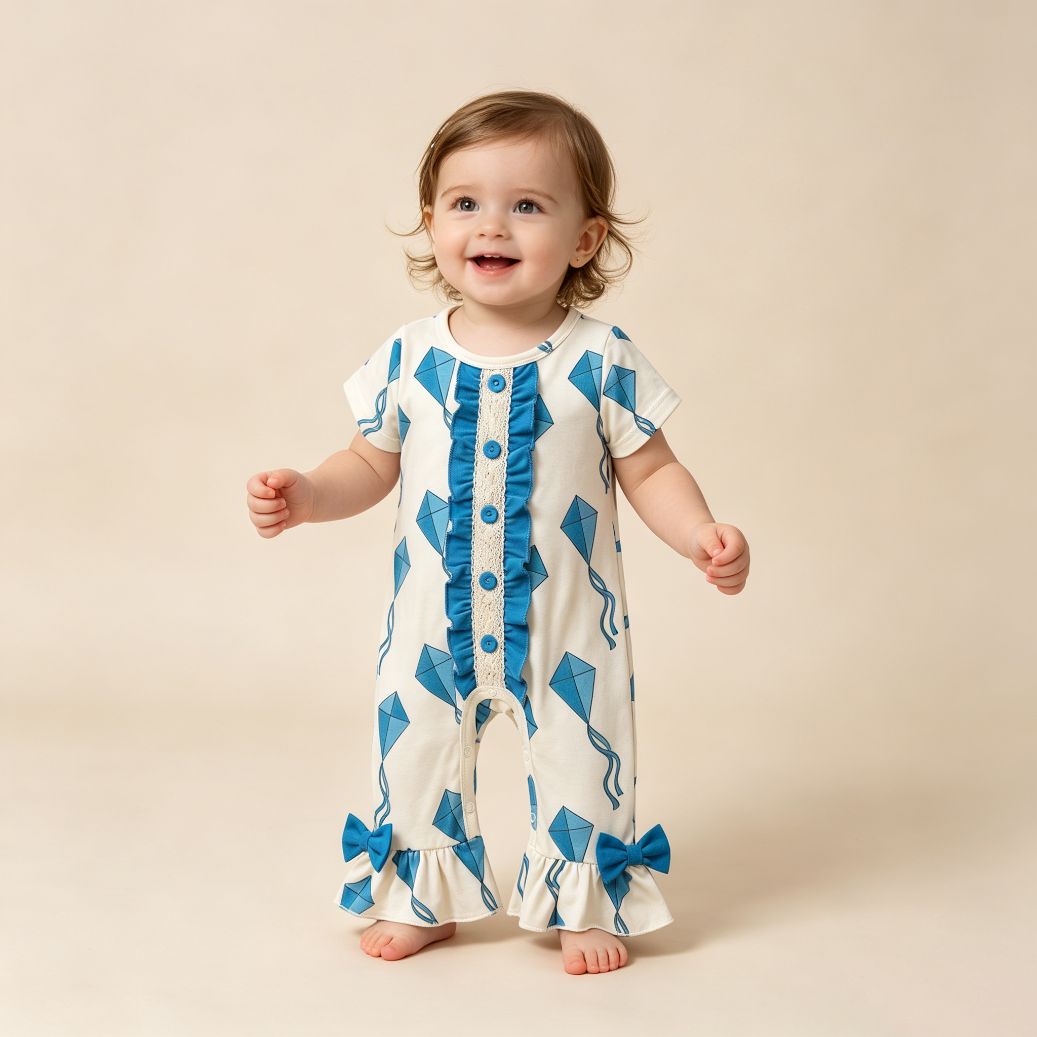 Cotton Cute Daisy Printed Romper Ruffle Bow Baby Girl Jumpsuit Bodysuit Beach Party Holiday Picnic
