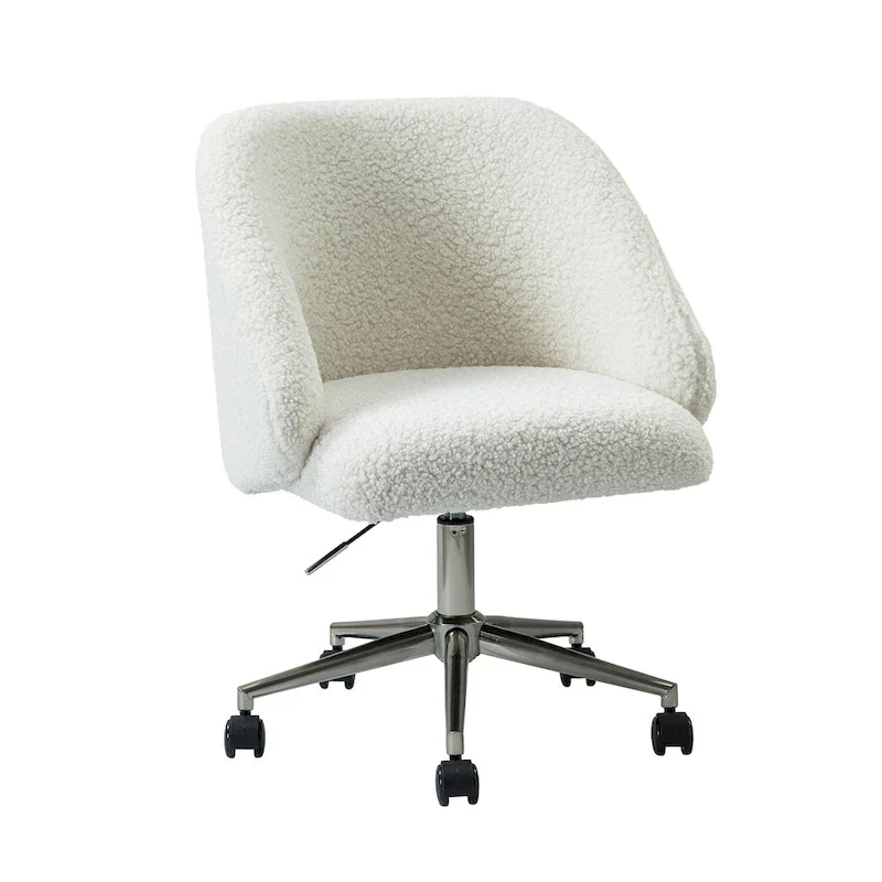 Boucle Swivel Office Chair with Rolling Wheels
