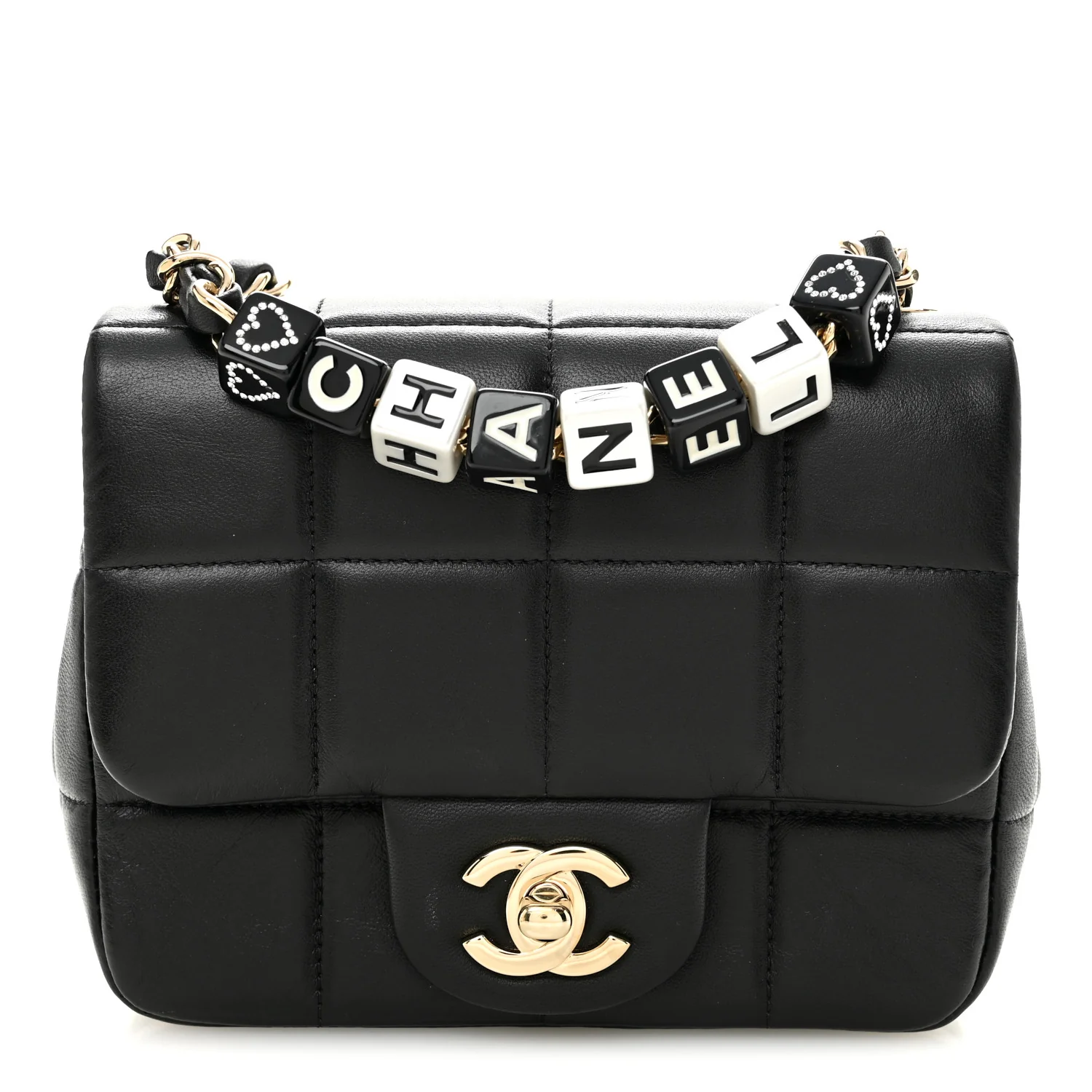 Lambskin Resin Crystal Square Quilted Mini Monacoco Flap Black