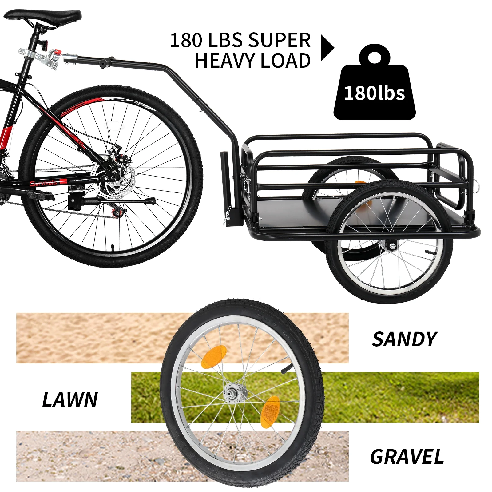 Two Wheel Bicycle Cargo Trailer, Black - Image 3