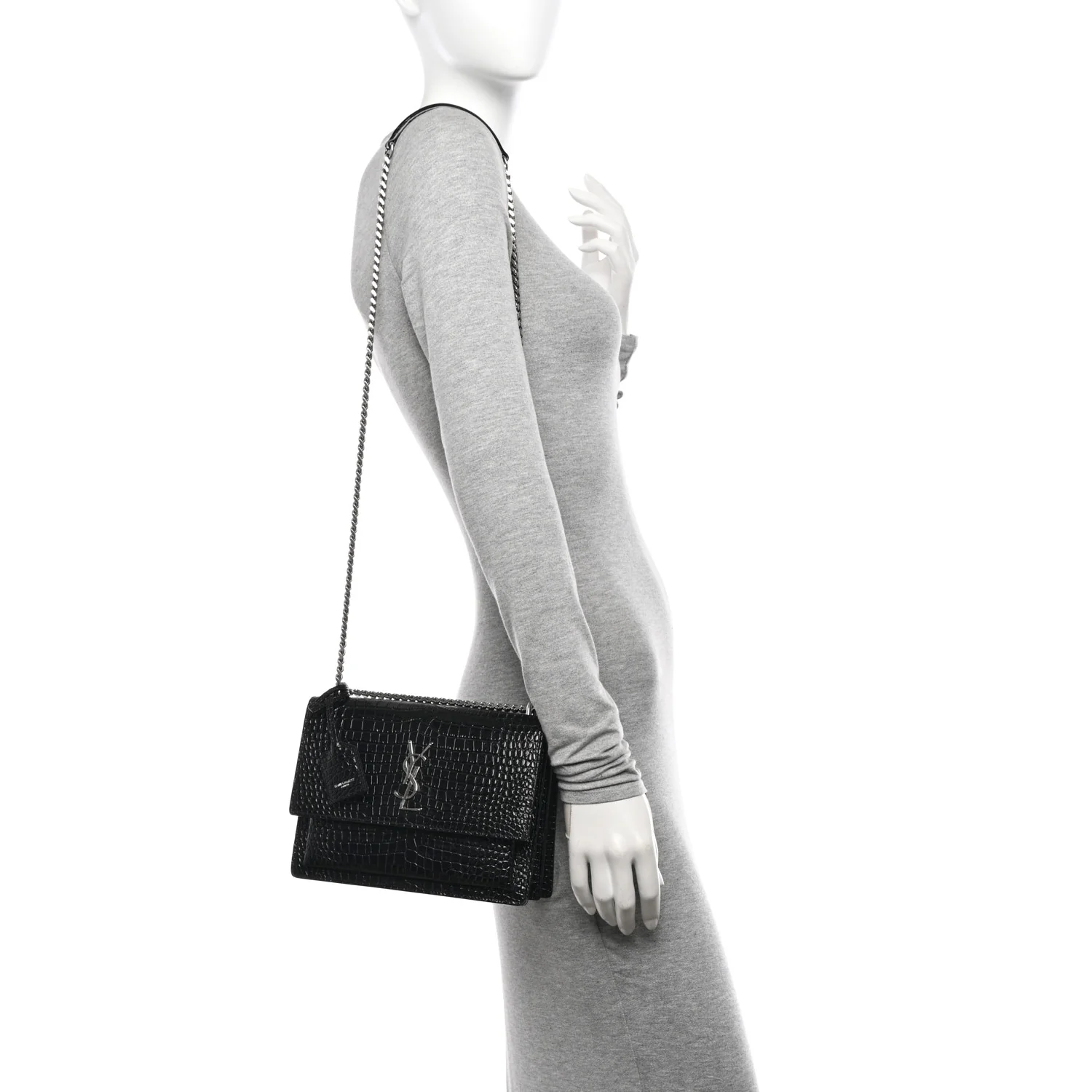 Calfskin Crocodile Embossed Medium Monogram Sunset Black