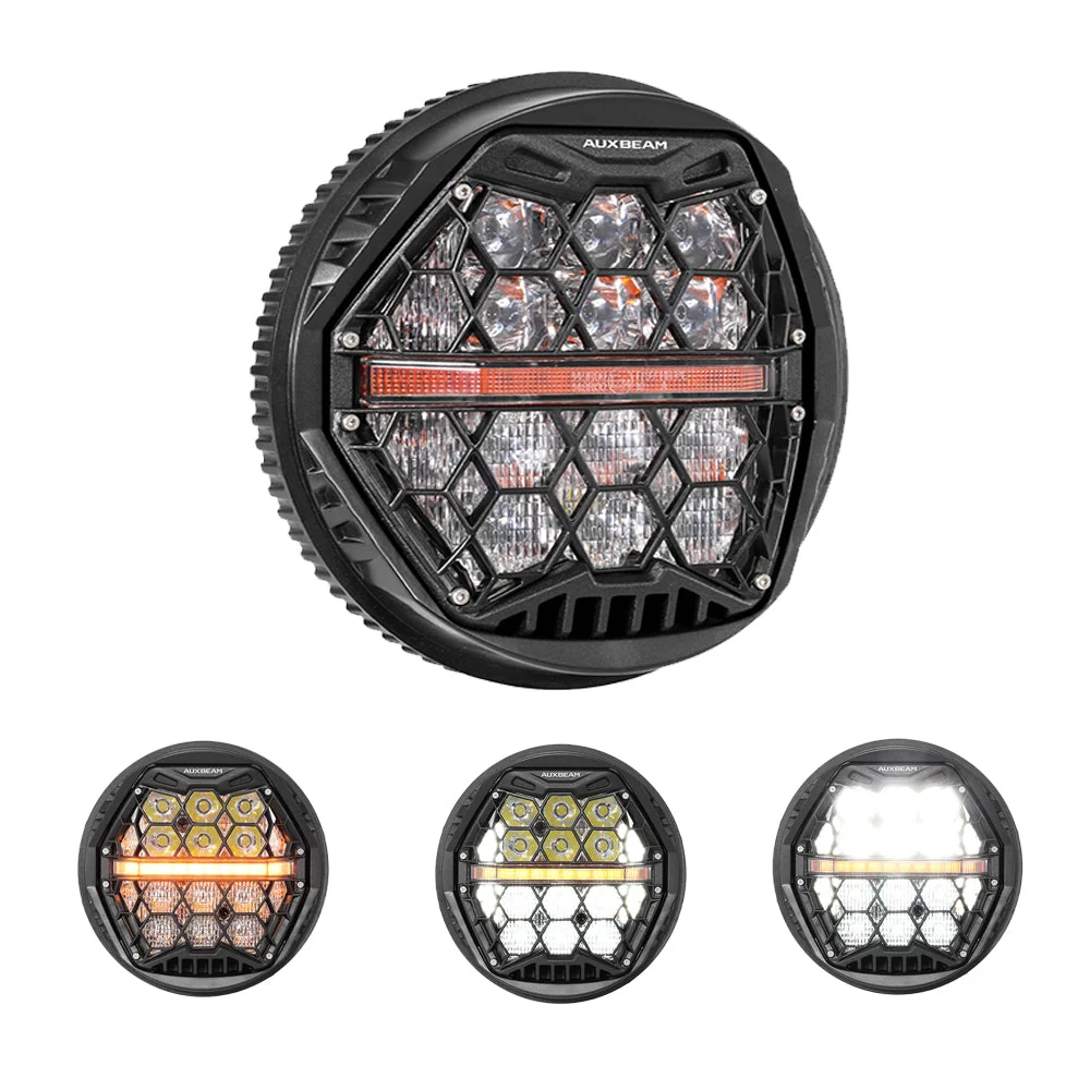 5.75 Inch 60W DOT Motorcycle LED Headlight Assembly with Amber DRL & Honeycomb Design (Hi/Lo Beam) for Harley-Davidson Sportster/Sportster/ Dyna/Indian