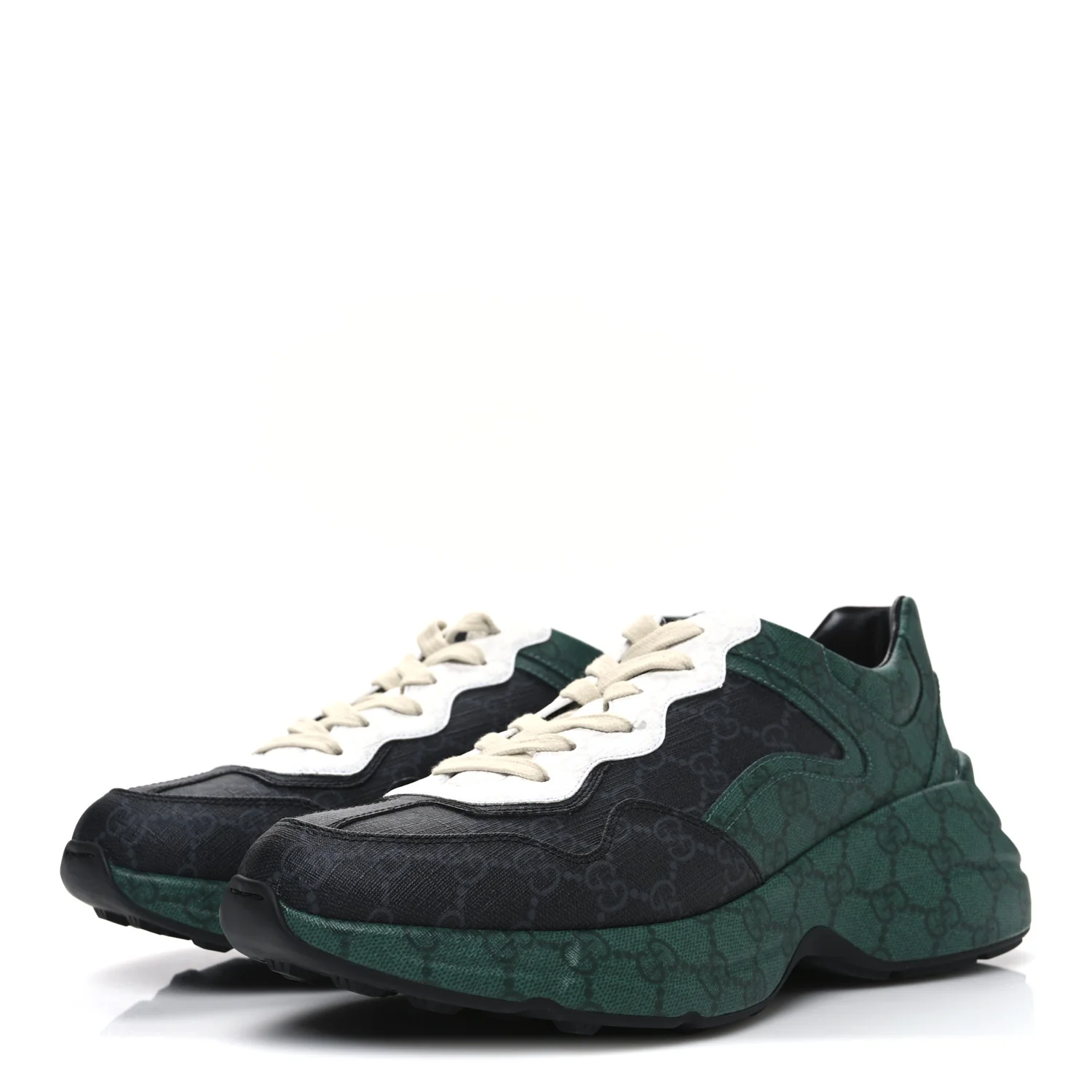 GG Supreme Monogram Mens Rhyton Sneakers 8.5 Black Green