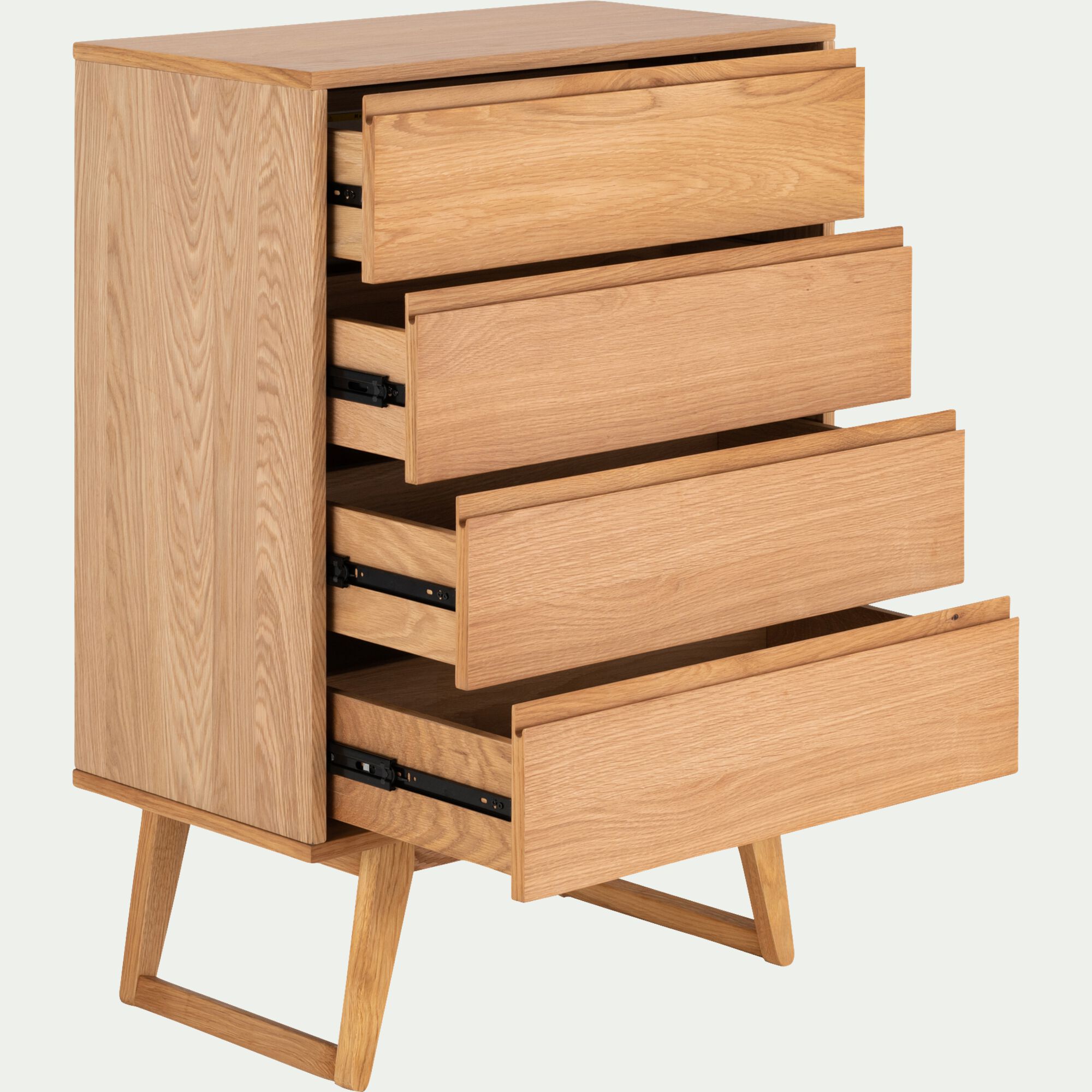 BRUNA - Commode 4 tiroirs en plaqué chêne - bois clair
