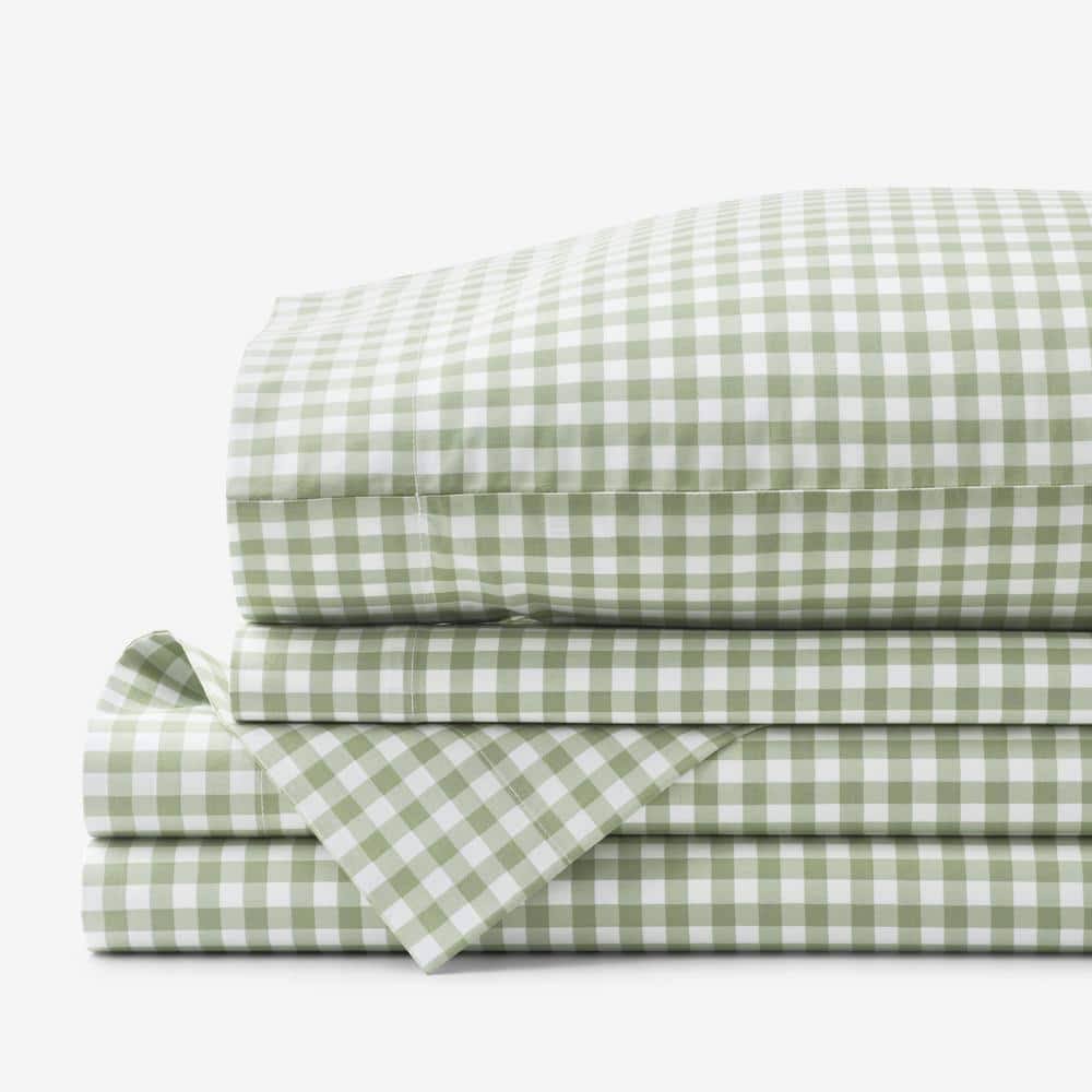 The Company Store Gingham Moss Organic Cotton Percale Twin Sheet Set, Green