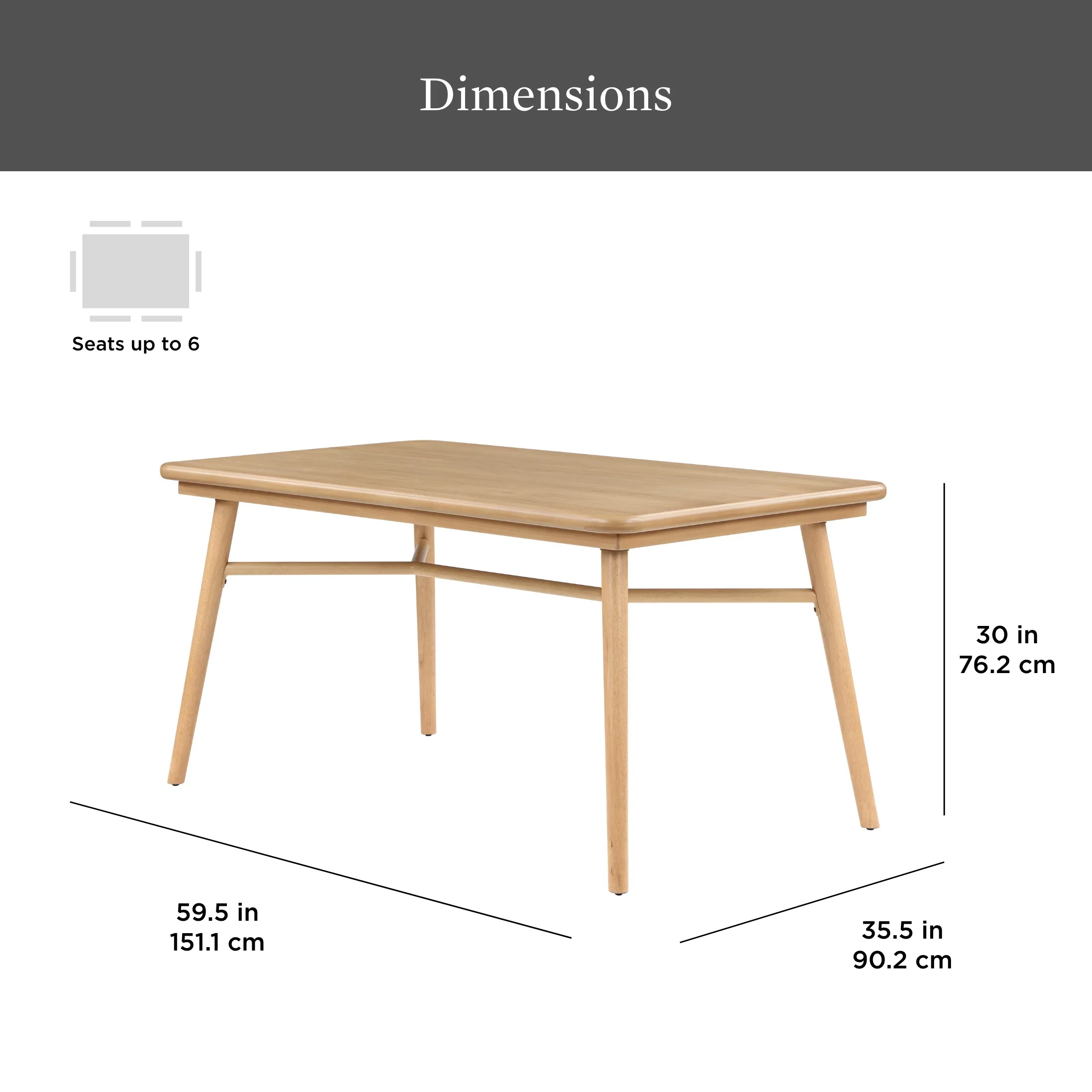 Better Homes & Gardens Springwood 59.5 Rectangle Dining Table, Natural Wood