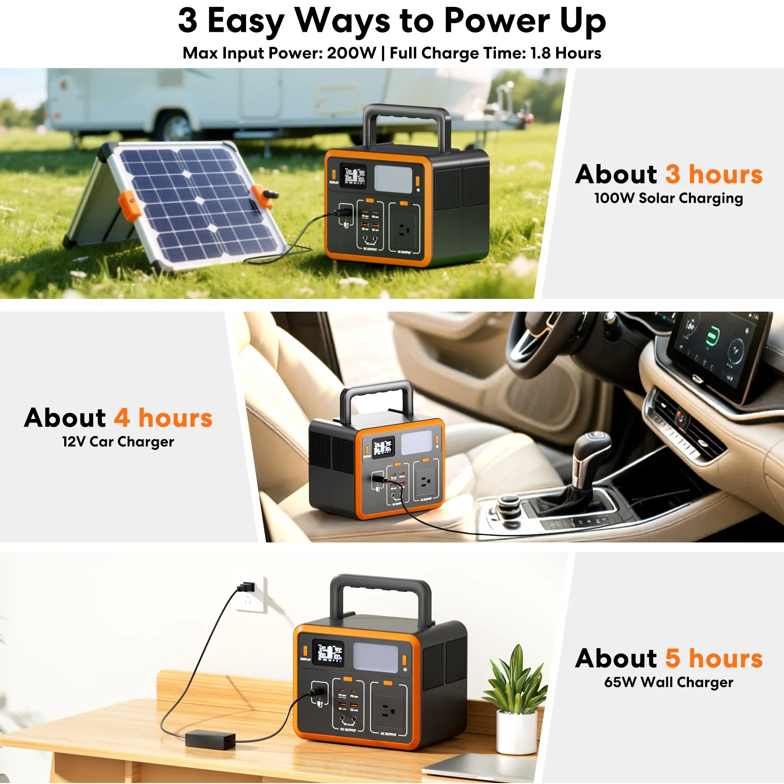 300W Portable Power Station, 288Wh 90000mAh portable solar generator with LED Light, Outdoor Solar Generator for Camping, RV, Home Backup, Emergency Power - Image 2