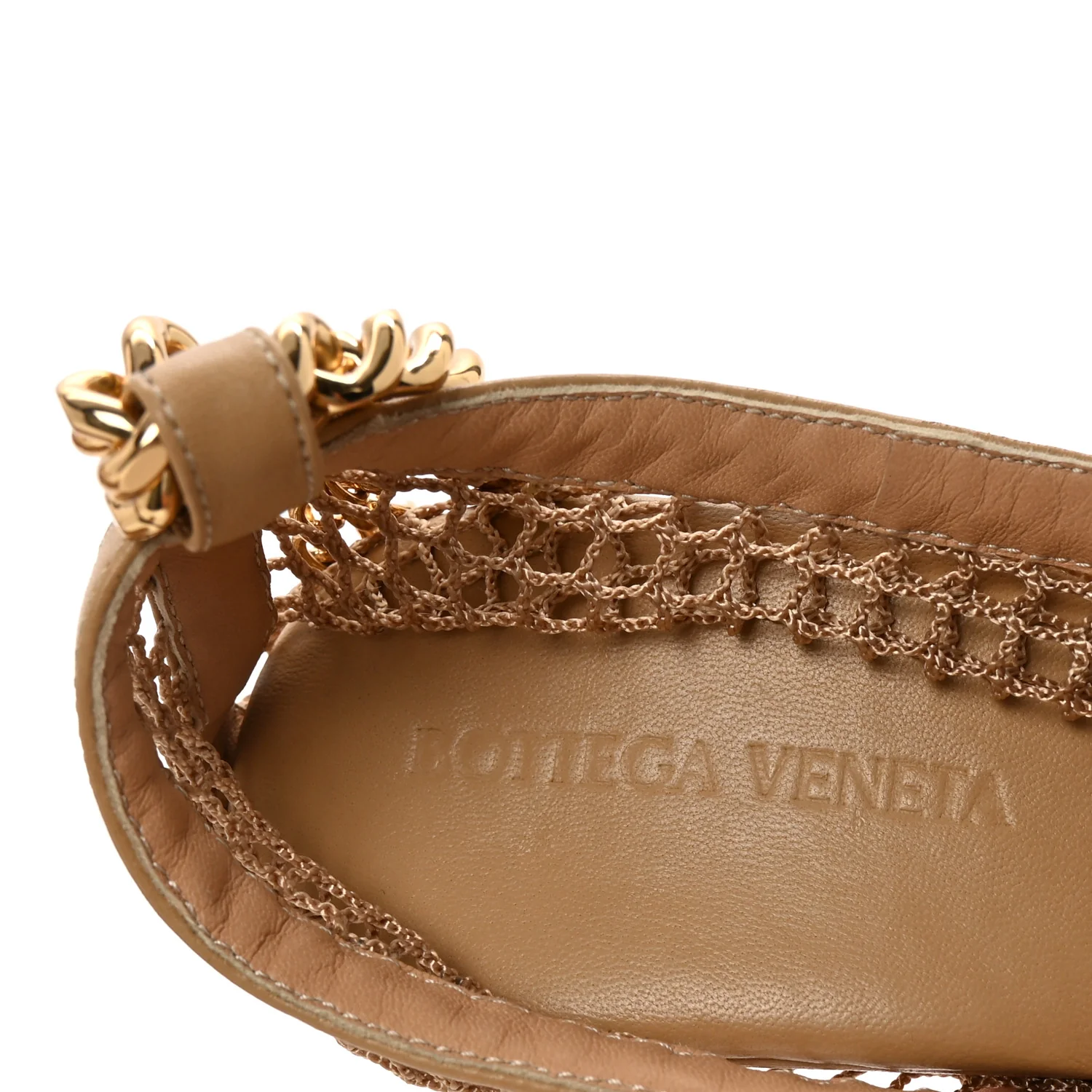 Mesh Nappa Chunky Chain Sandals 39.5 Beige Pony
