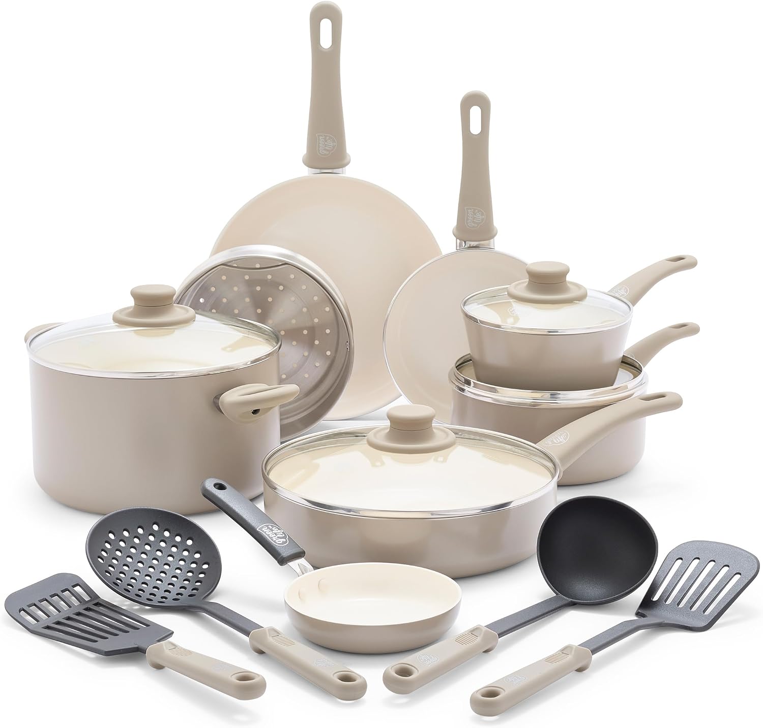 GreenLife 16pc Ceramic Nonstick Pots & Pans Cookware Set, Blush Pink