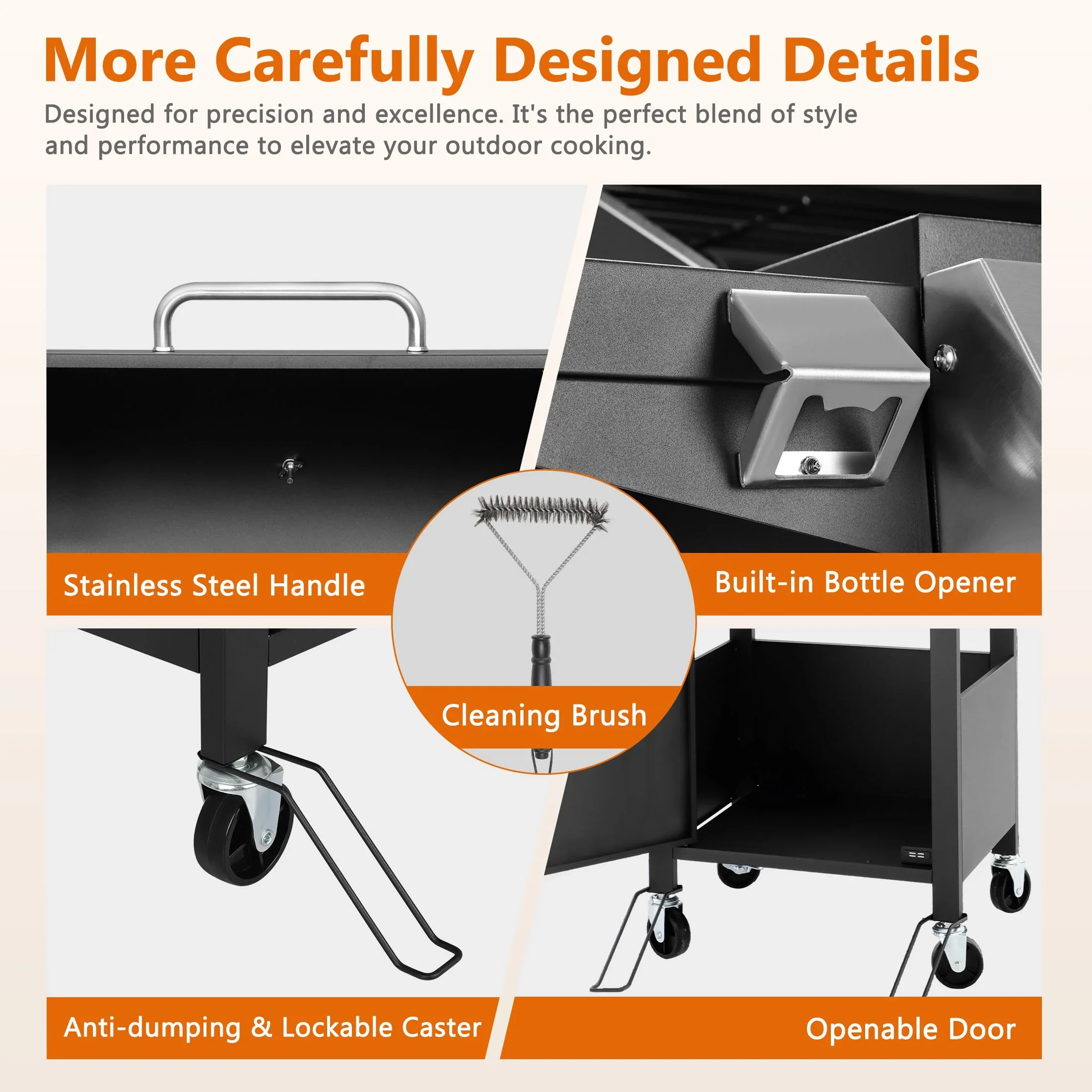 SEGMART 4 Burner BBQ Propane Gas Grill, Stainless Steel 40,000 BTU Patio Garden Barbecue Grill with Folding Side Tables, Cleaning Brush & Thermometer, Perfect for Camping, Outdoor Cooking