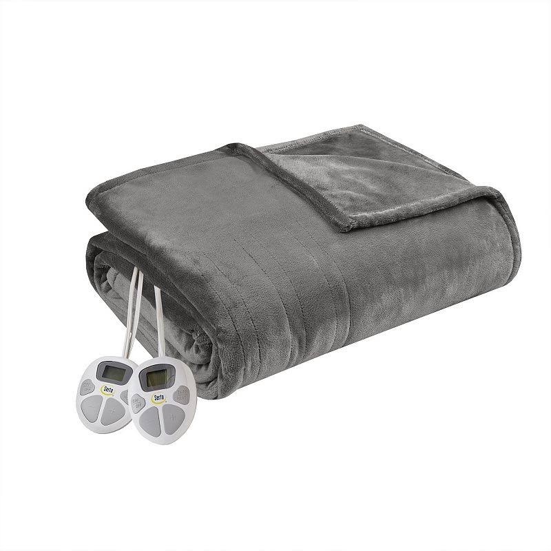 Serta - Plush Heated Blanket - King - Dark Grey