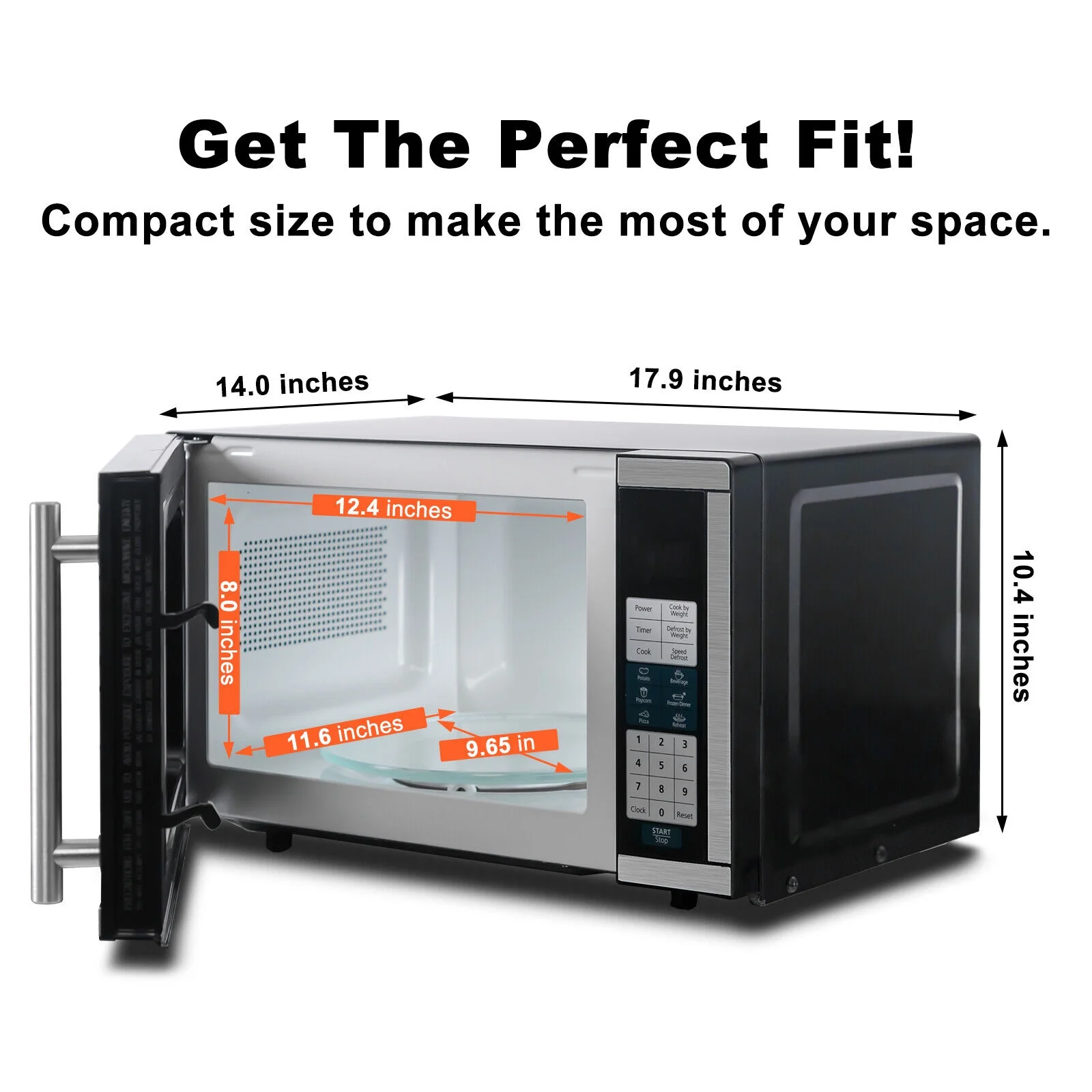 SMAD Countertop Microwave Oven 700W 10 Power Levels 6 Auto Menus 0.7 cu ft