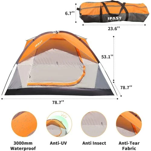 Person Family Camping Tent Portable Lightweight Waterproof Cabana Beach Orange color for Garden & Outdoor