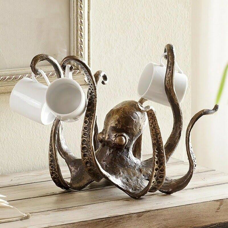 Octopus Tea Cup Holder Decorative Resin Octopus Table Topper Statue Office Decoration, Size: 27, Other