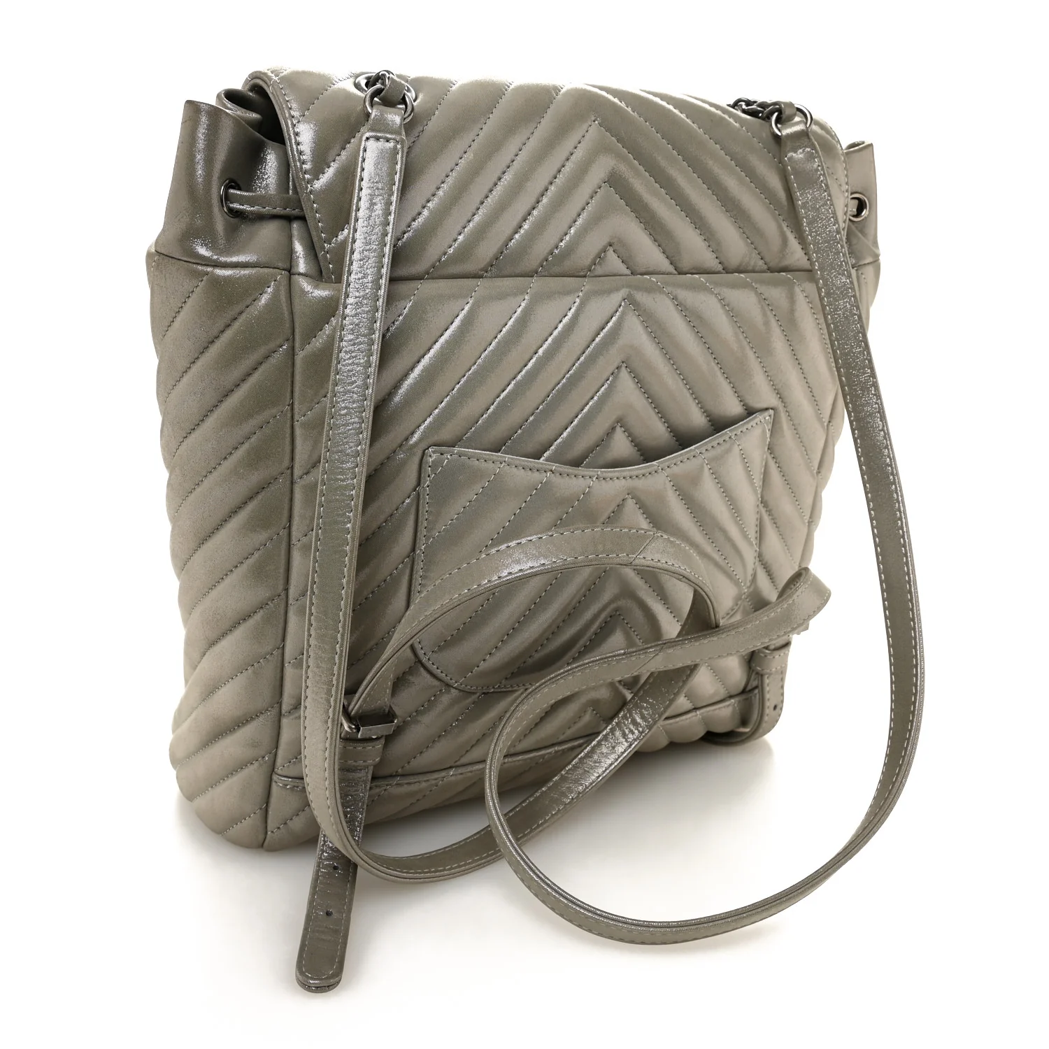 Iridescent Calfskin Chevron Quilted Small Urban Spirit Backpack Silver