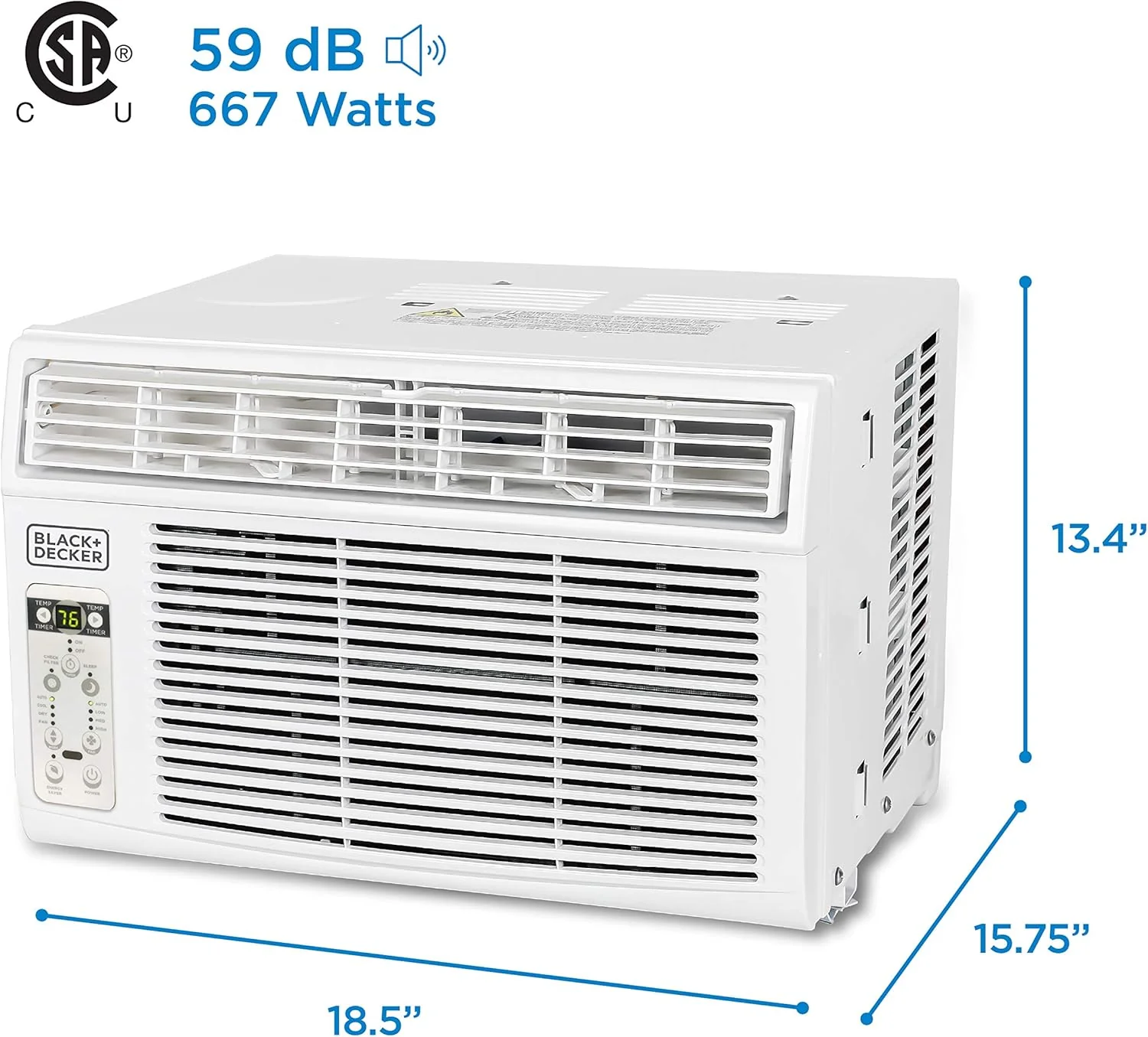 Climatiseur de fenêtre BLACK+DECKER 5000 BTU, refroidit jusqu'à 150 pieds carrés, unité de climatisation avec commandes mécaniques, modes ventilation seule et refroidissement manuels, BD05MWT6, blanc