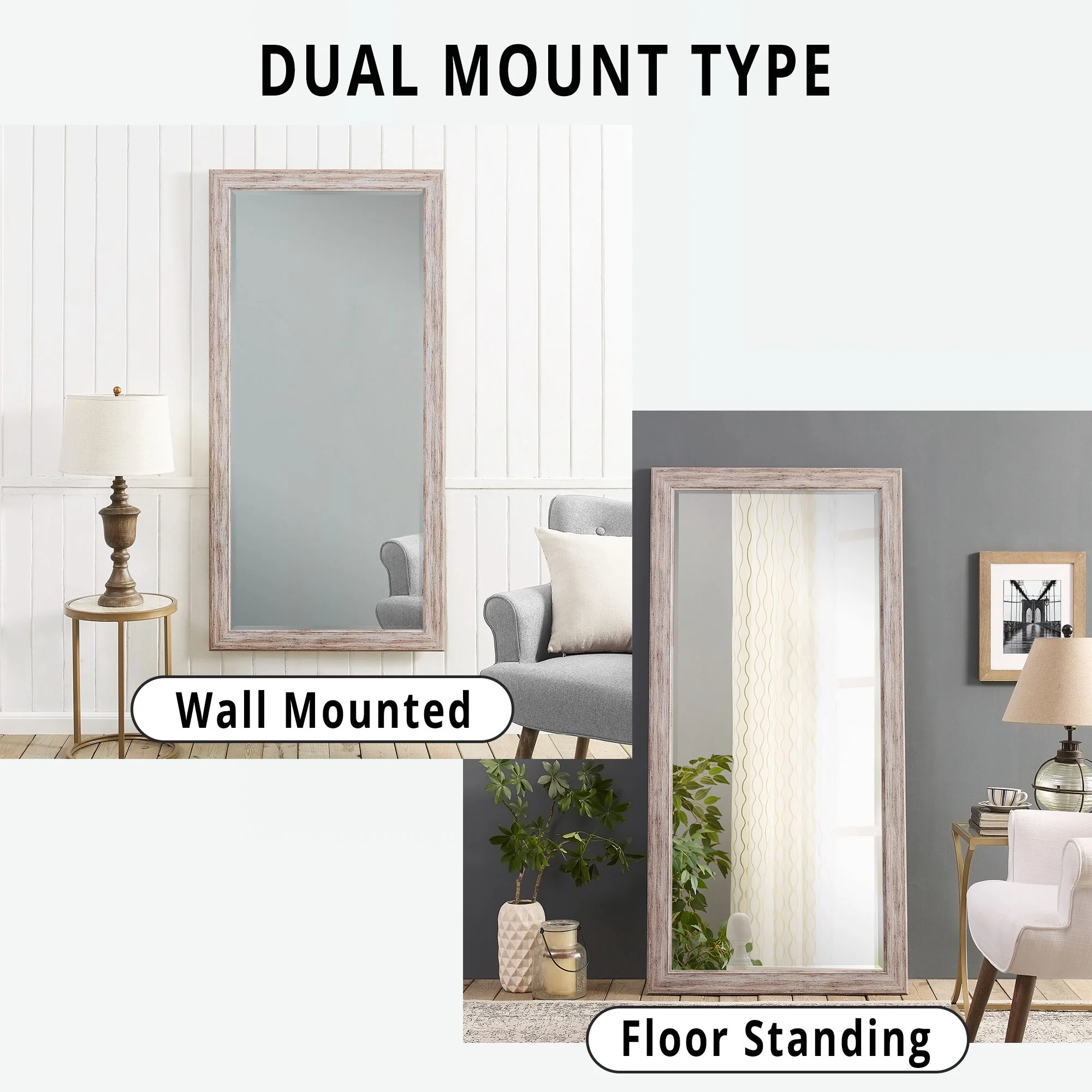 Large Farmhouse Mirror Farmhouse Bathroom Mirror Farmhouse Mirrors for Wall Decor Living Room Rustic Mirrors for Wall Decor Living Room Dressing Room Floor/Wall Mounted Rustic, Distressed White(White/Rustic/Rustic) - Image 4
