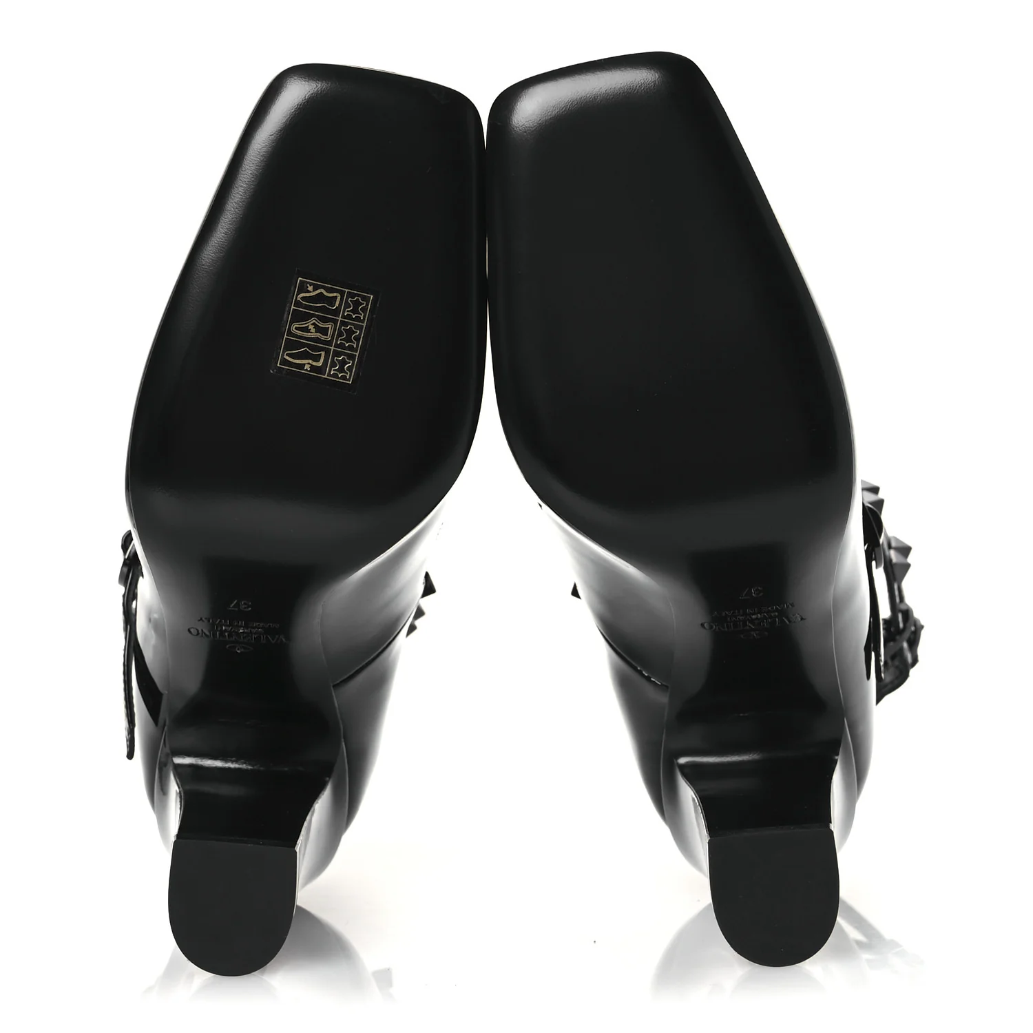 Patent Monochrome Rockstud Tan-Go Ankle Strap Pumps 37 Black