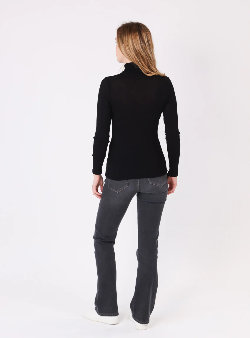 Pull chaussette col roulé laine et soie noir