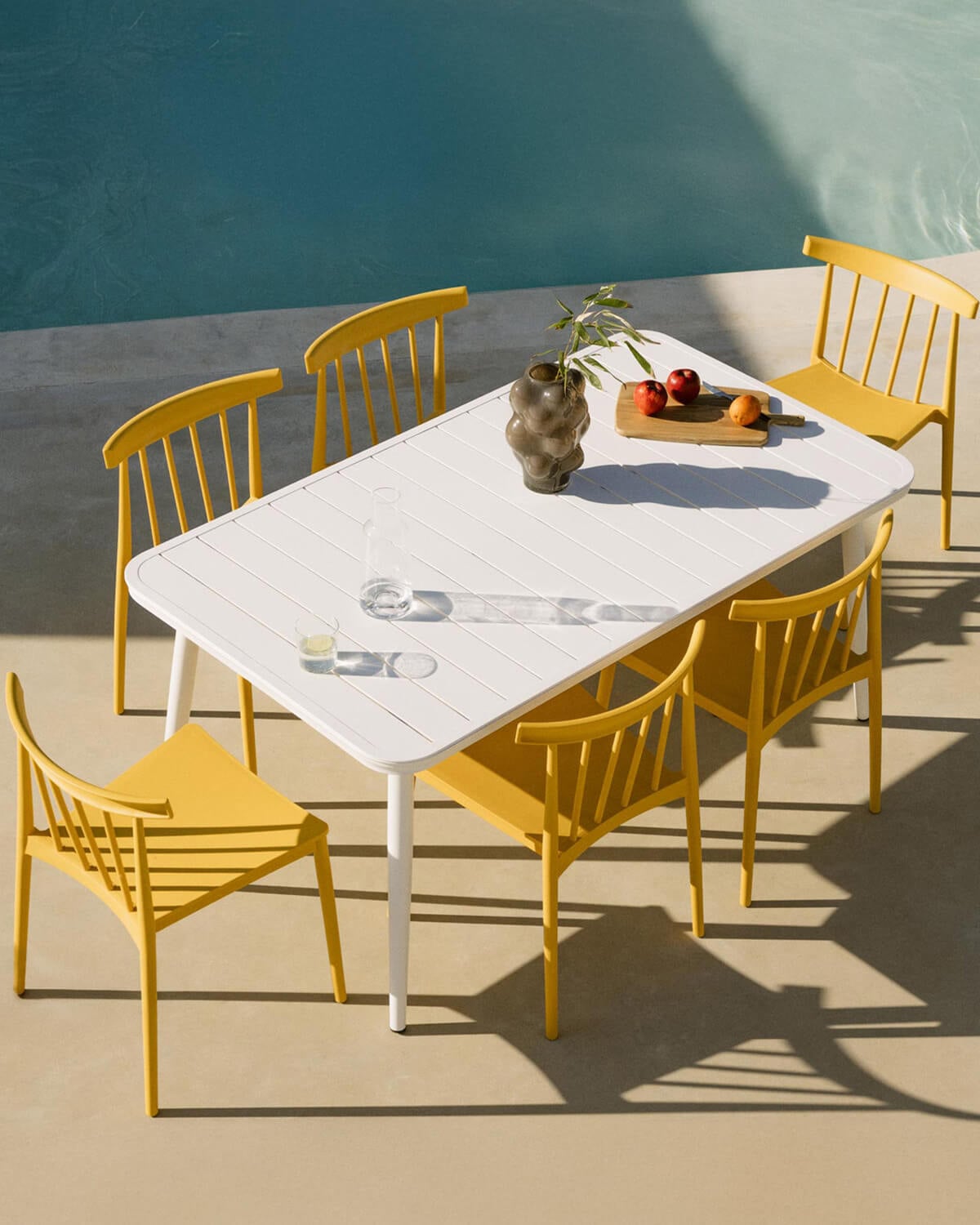 Set Cancún - Sunty - Set de Mesa Rectangular de Aluminio (160x90 cm) Cancún y 6 Sillas de Polipropileno de Exterior Sunty