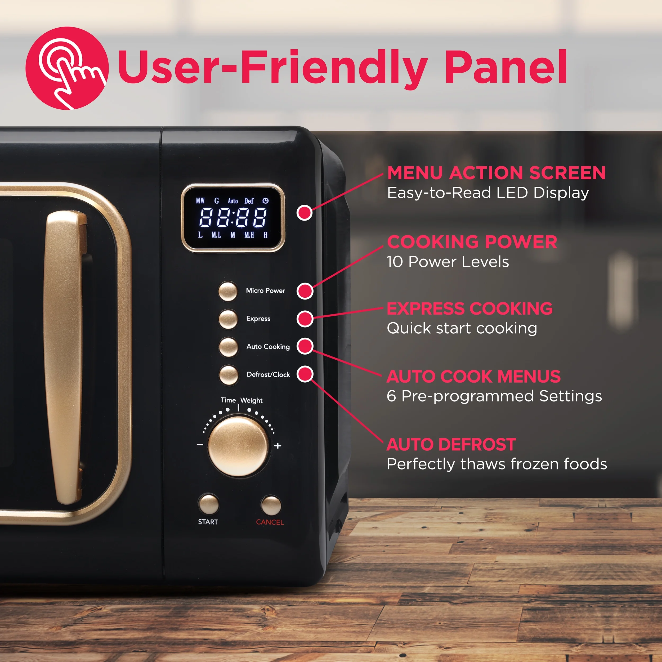 0.7 Cu. Ft. Retro Countertop Microwave Oven, Black and Gold(Black) - Image 2