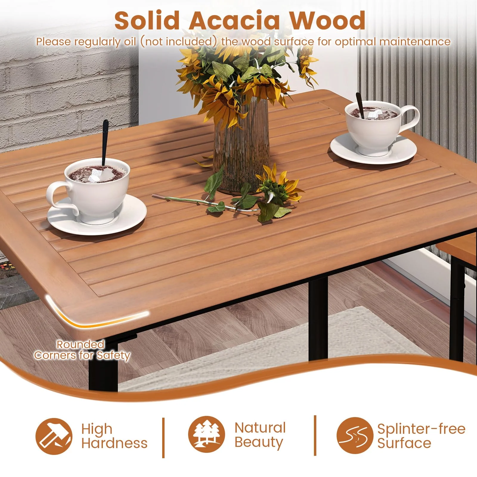 Tangkula 3 Pieces Acacia Wood Patio Bar Set