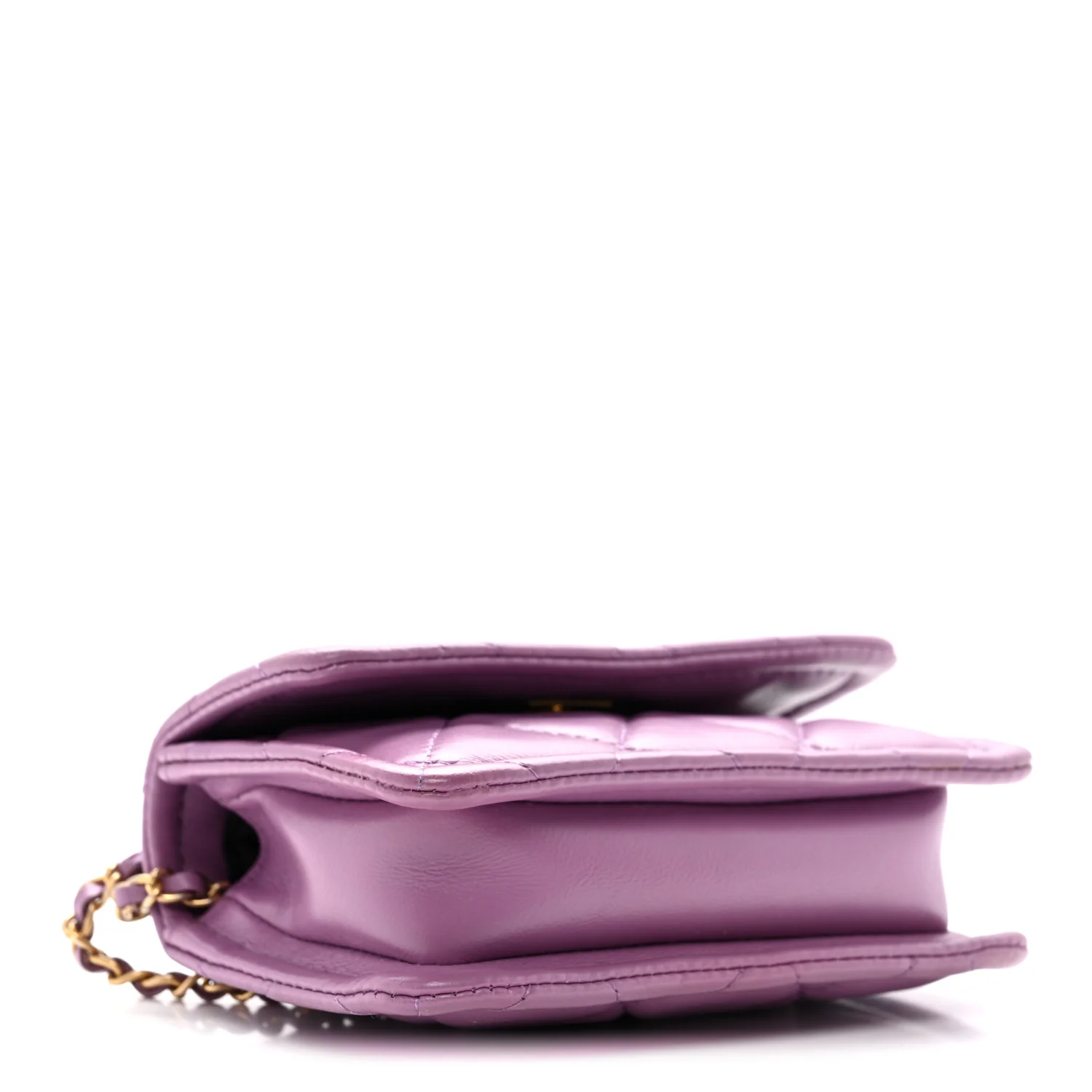 Shiny Lambskin Quilted Extra Mini Flap Purple