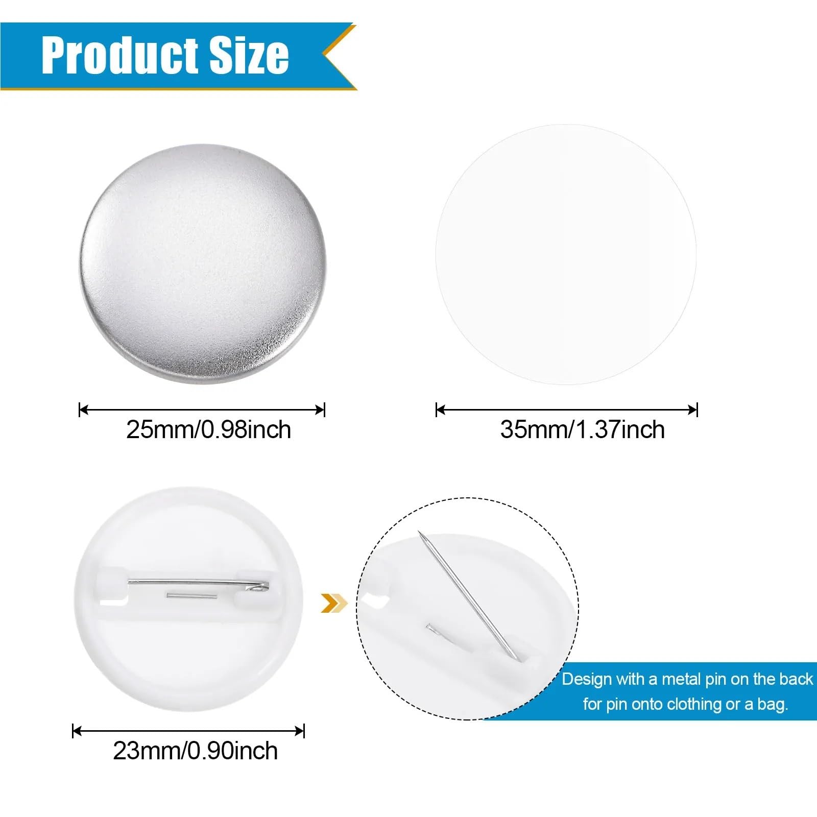 Round Button Badge Parts 500Set Blank Badge Pin Button Maker Parts Material Supplies for Button Maker Machine DIY Making(25mm)