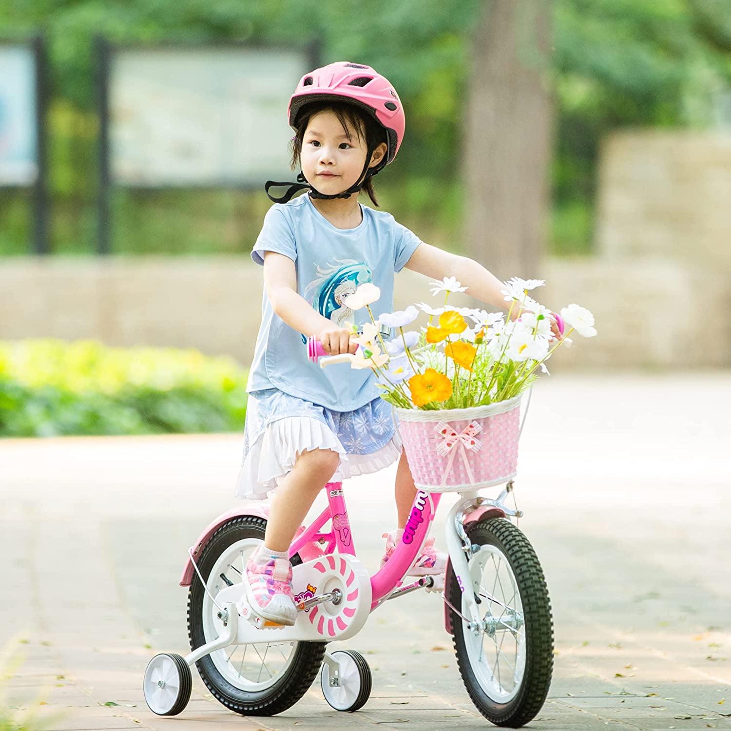 Royalbaby Chipmunk Girls Kids Bike Bicycle with Basket Training Wheels 14 in Lollipop Pink