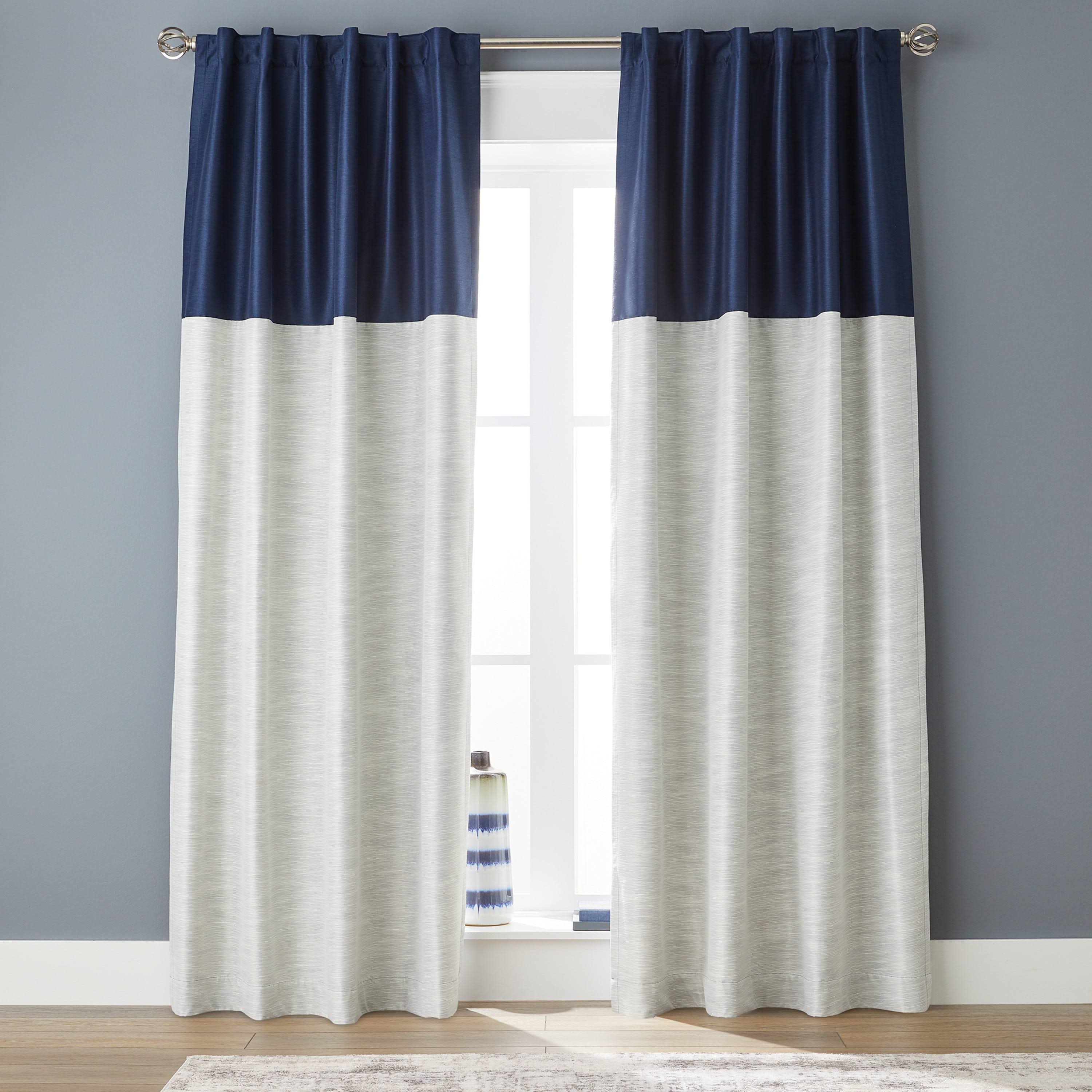 Better Homes & Gardens Colorblock Solid Polyester Pole Top Blackout Single Curtain Panel - Blue - 50 x 84 in