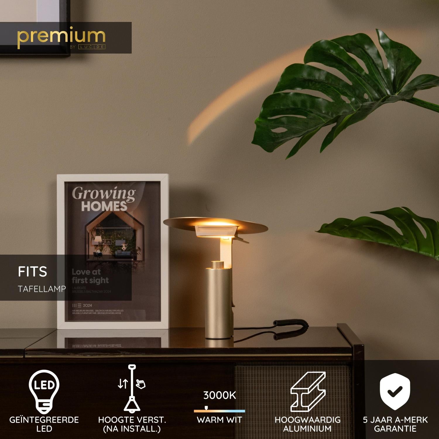 Lucide Premium FITS Tafellamp - Mat Goud   Messing